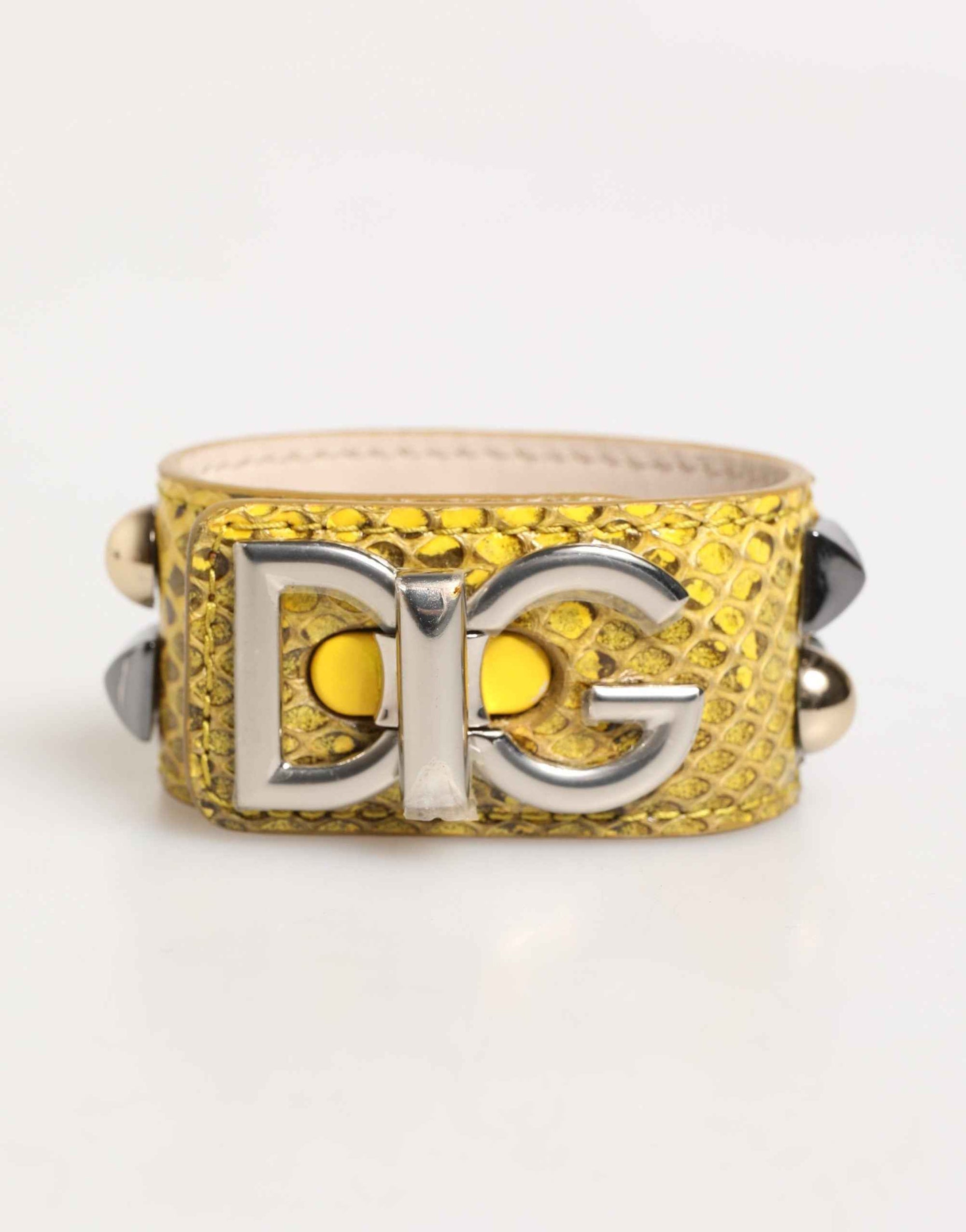 Dolce & Gabbana Yellow Leather Cuff Studded Embellished Bracelet