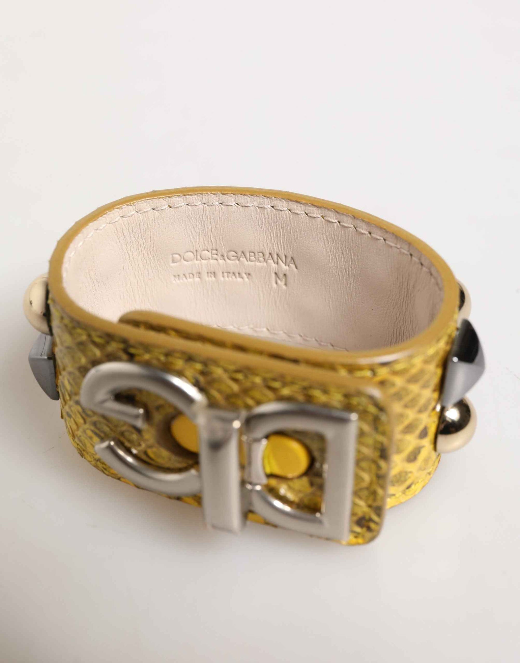 Dolce & Gabbana Yellow Leather Cuff Studded Embellished Bracelet