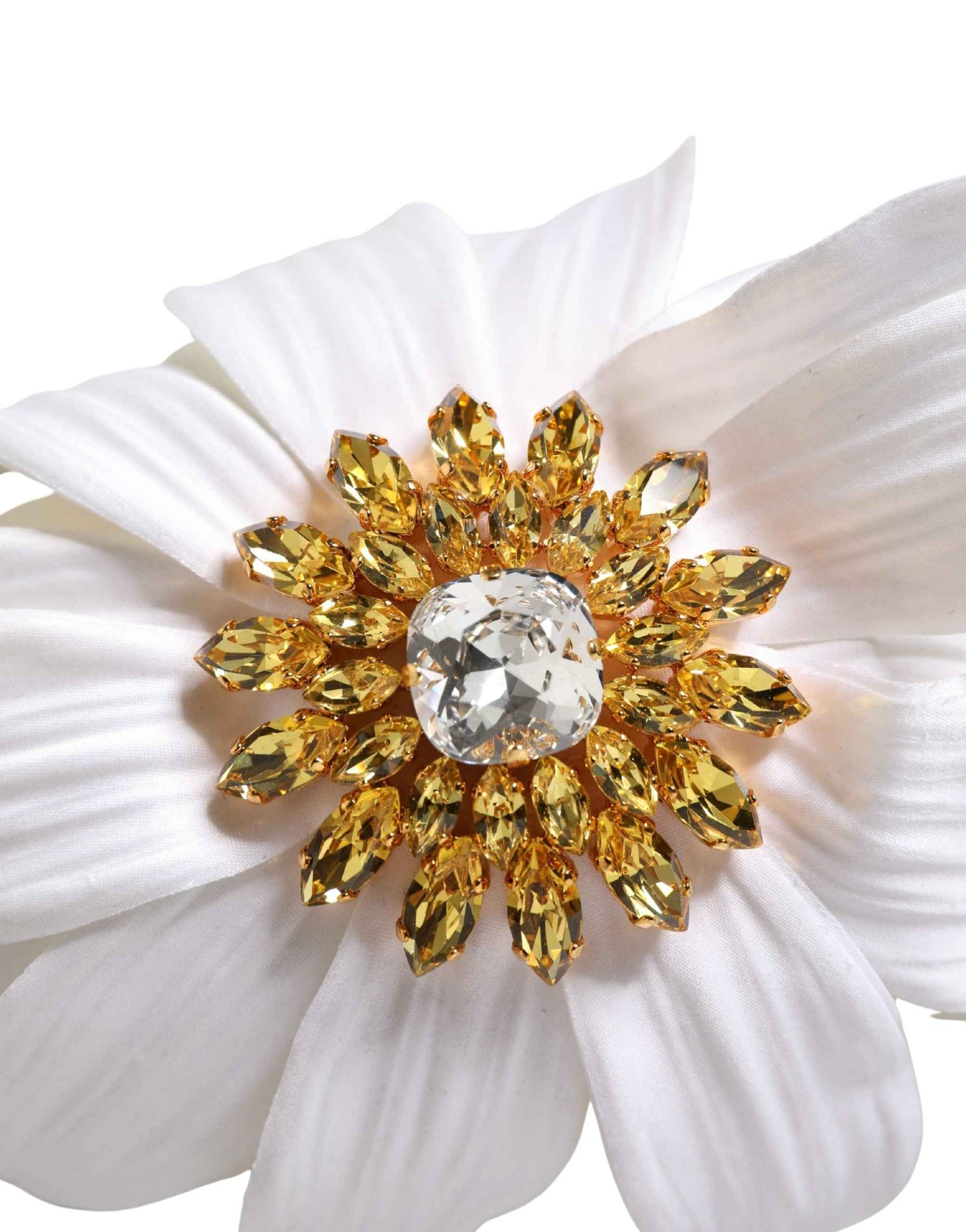Dolce & Gabbana White Yellow Silk Blend Floral Crystals Diadem Headband