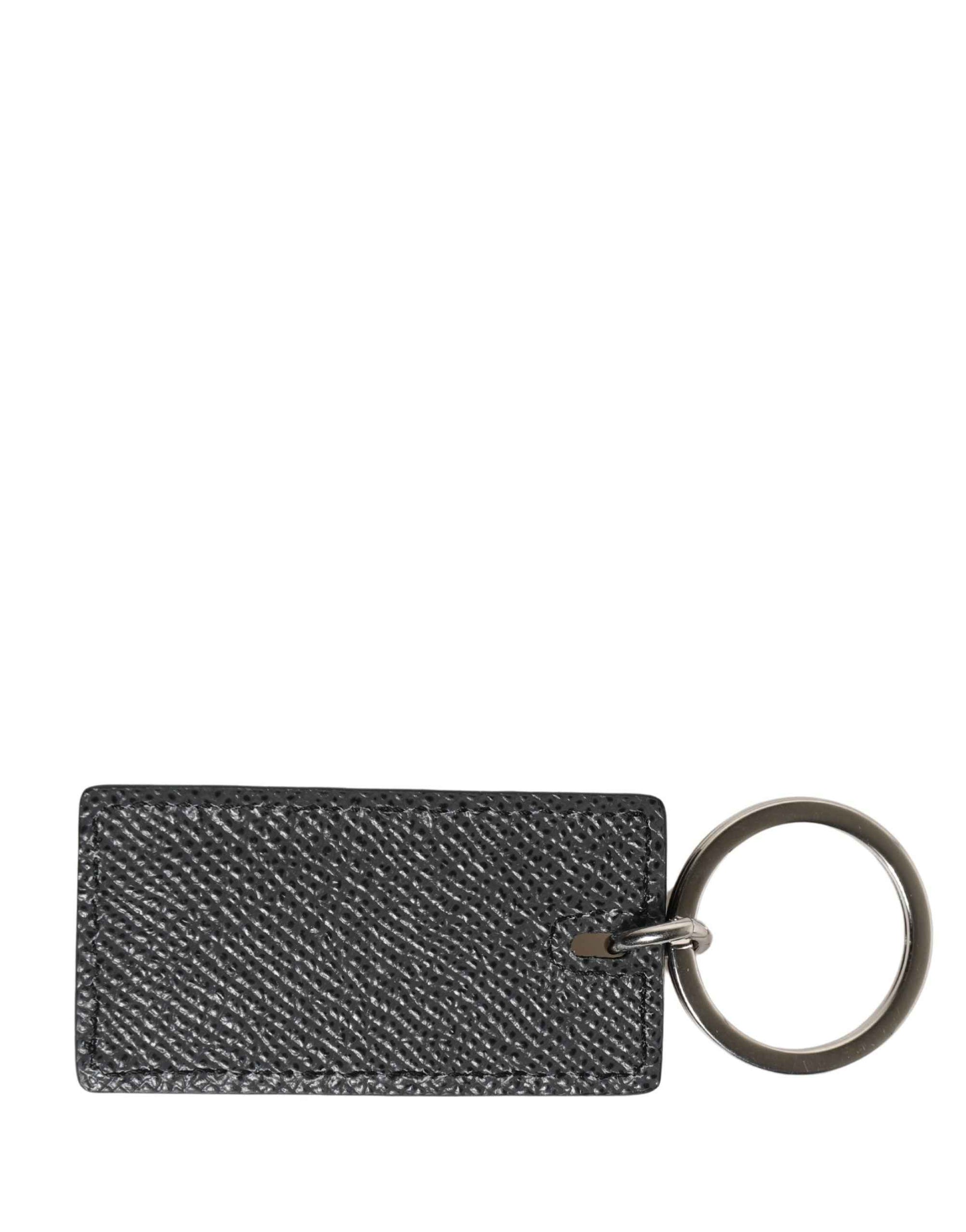 Dolce & Gabbana Black Calf Leather D&G Logo Metal Ring Keyring Keychain