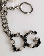 Dolce & Gabbana Silver Brass Metal DG Logo Crystal Ring Keyring Keychain