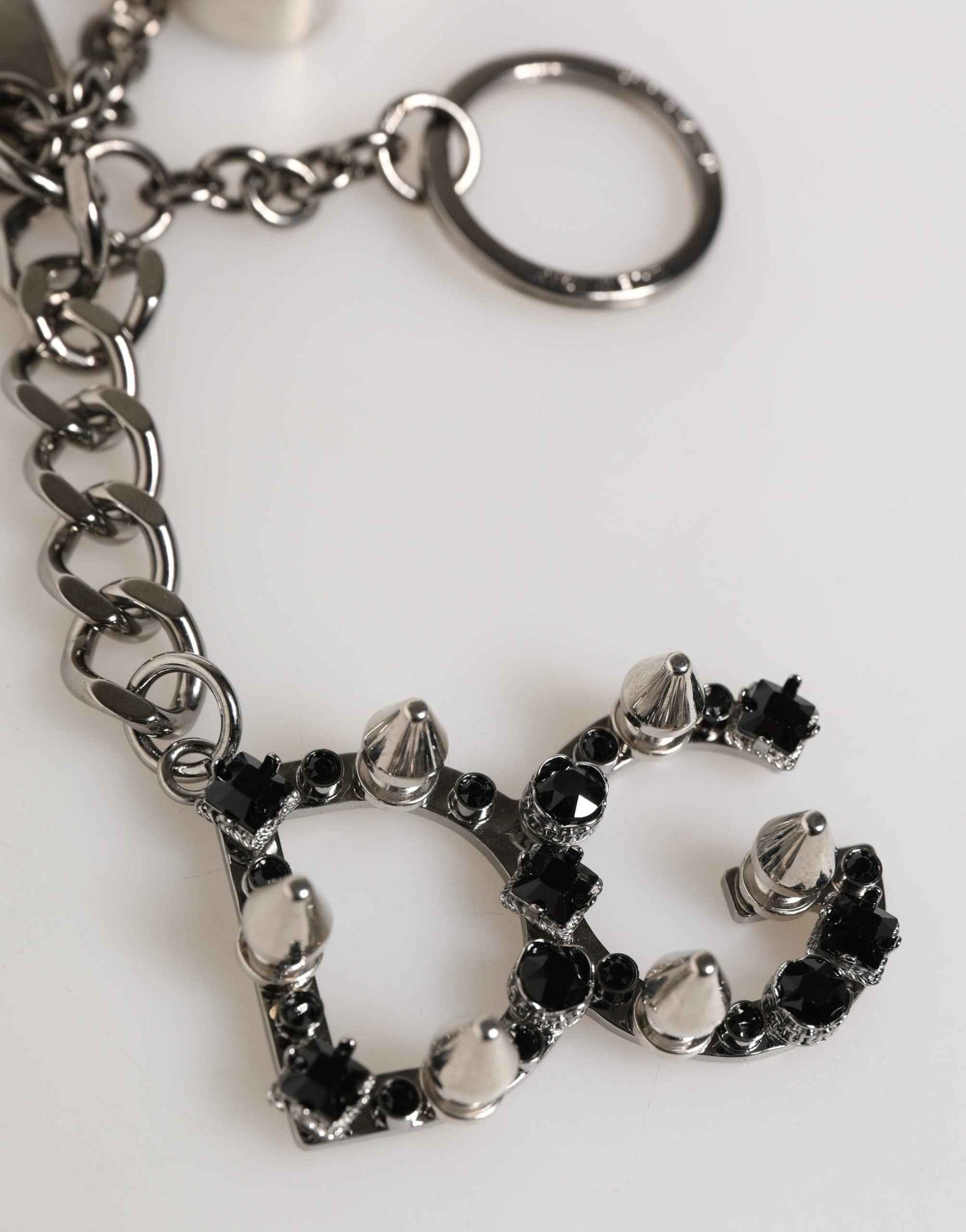 Dolce & Gabbana Silver Brass Metal DG Logo Crystal Ring Keyring Keychain