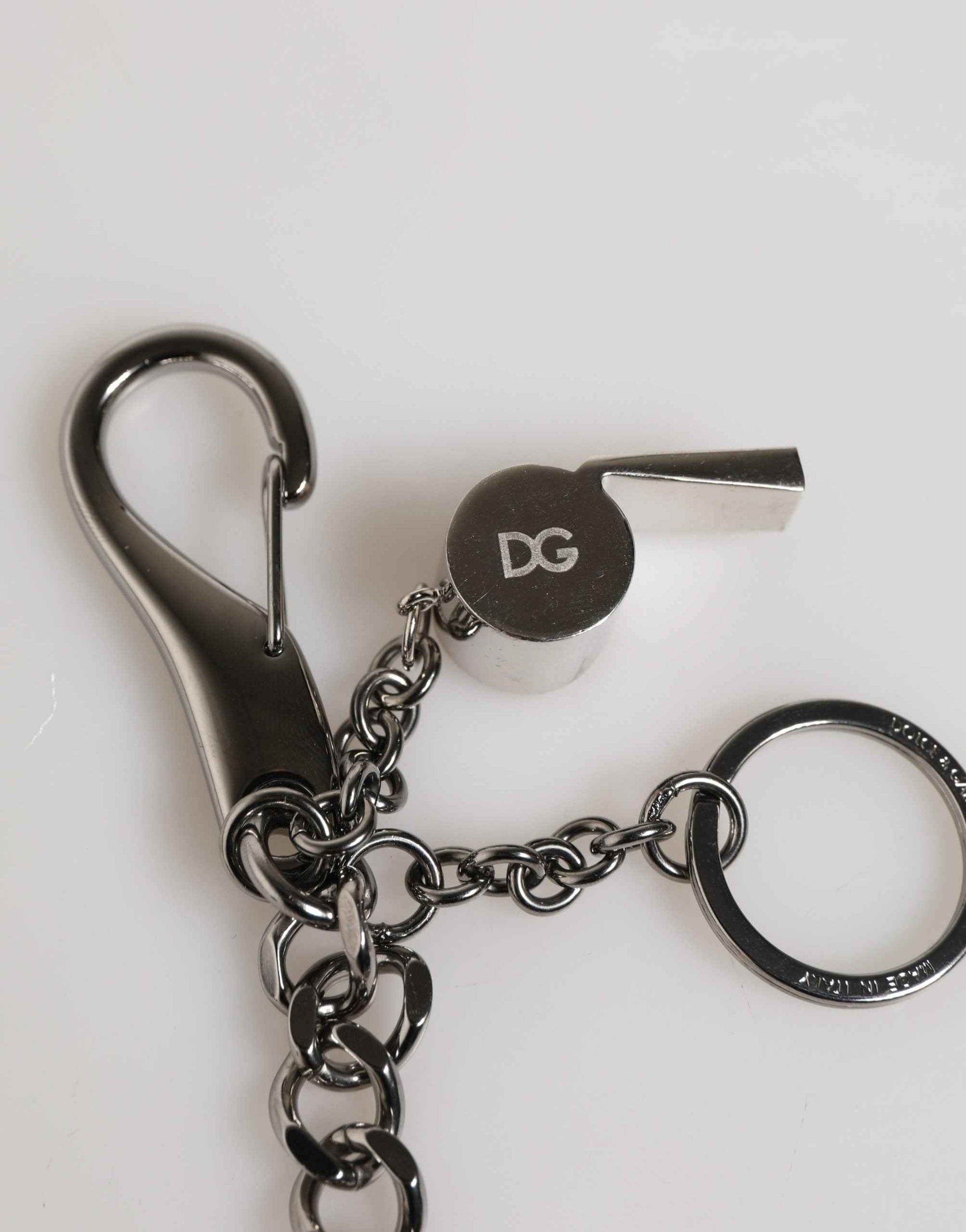 Dolce & Gabbana Silver Brass Metal DG Logo Crystal Ring Keyring Keychain