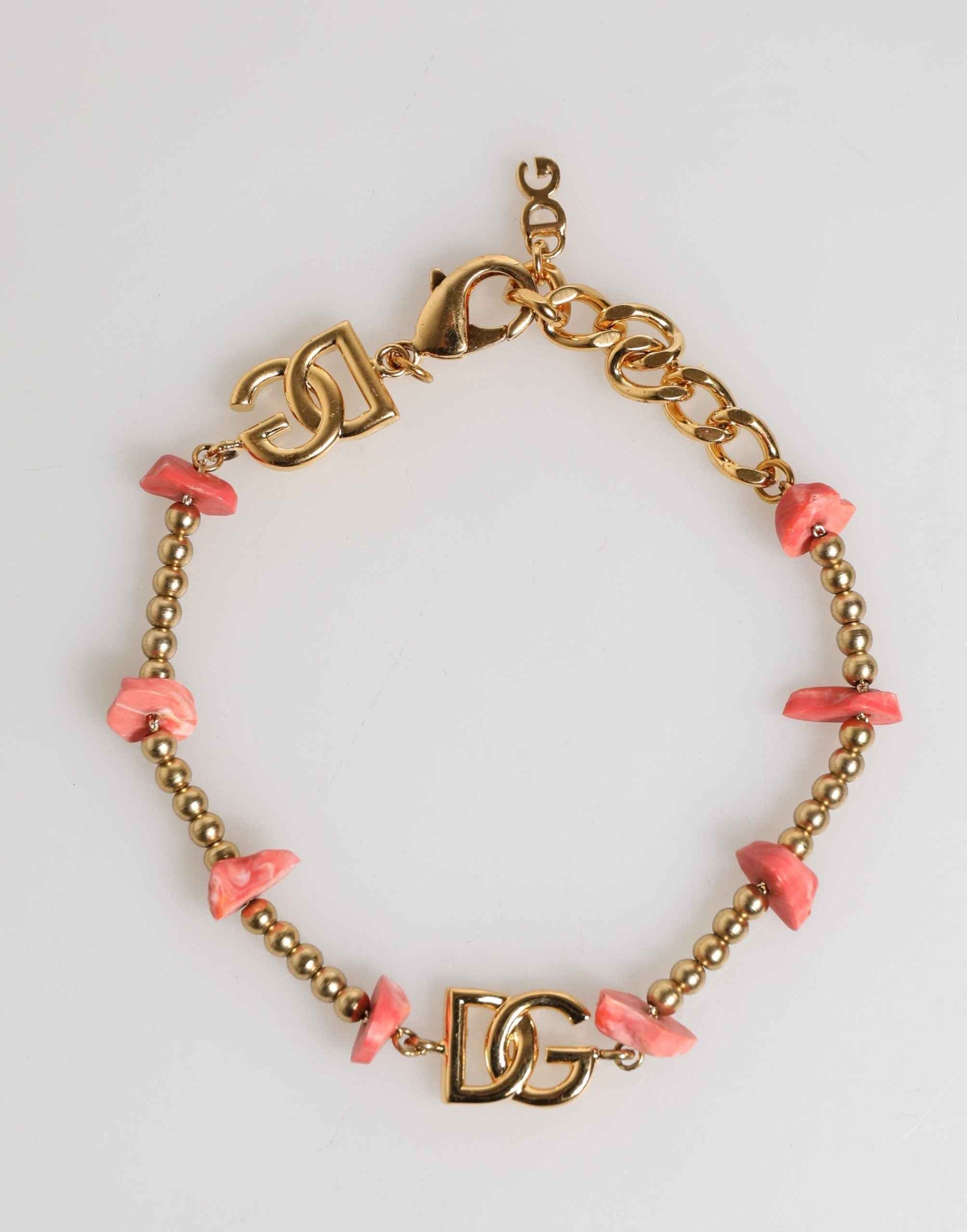 Dolce & Gabbana Gold Tone Brass Chain Link Resin Beaded DG Logo Bracelet