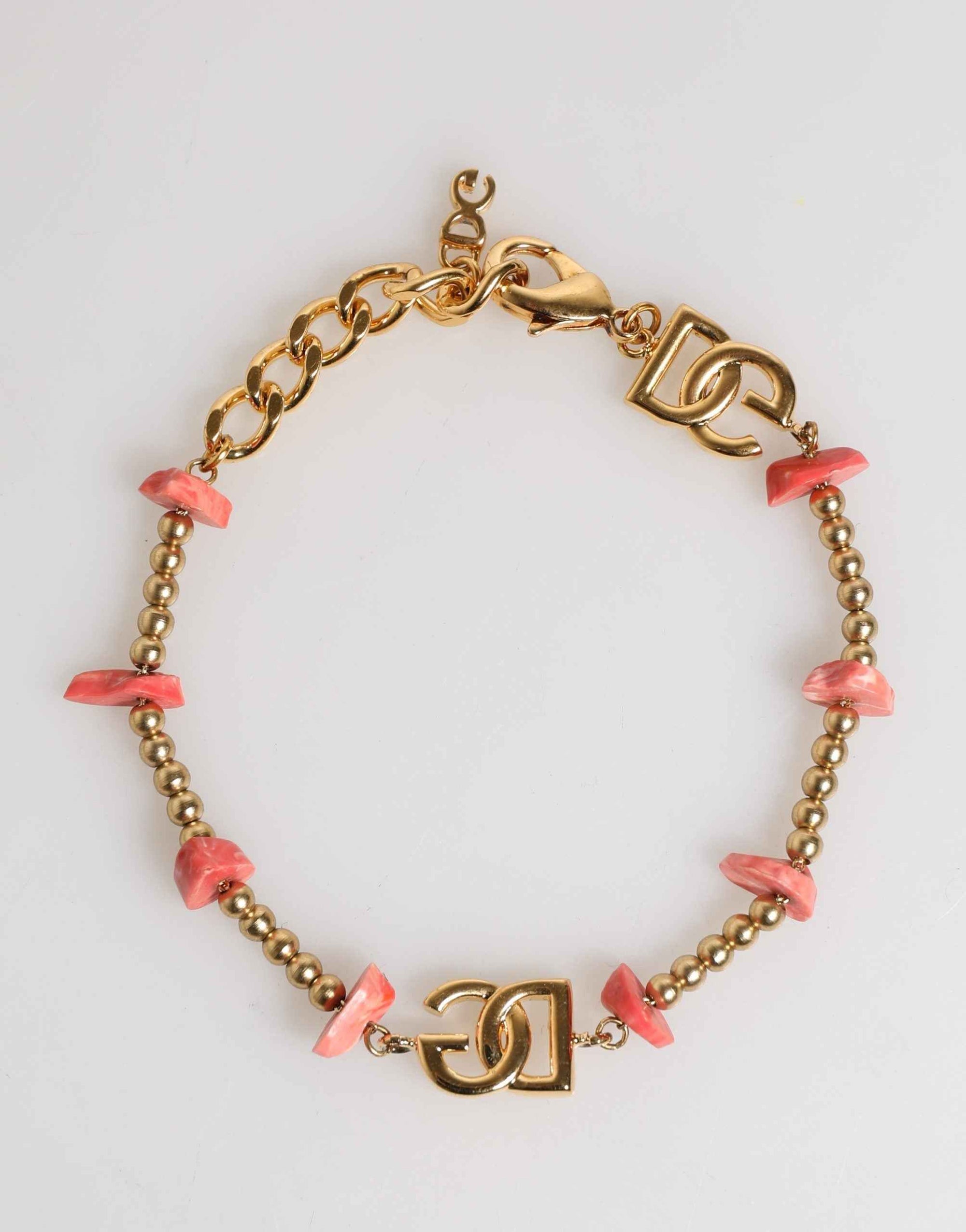 Dolce & Gabbana Gold Tone Brass Chain Link Resin Beaded DG Logo Bracelet