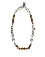 Dolce & Gabbana Silver Tone Brass Chain Beaded Gem DG Logo Bracelet