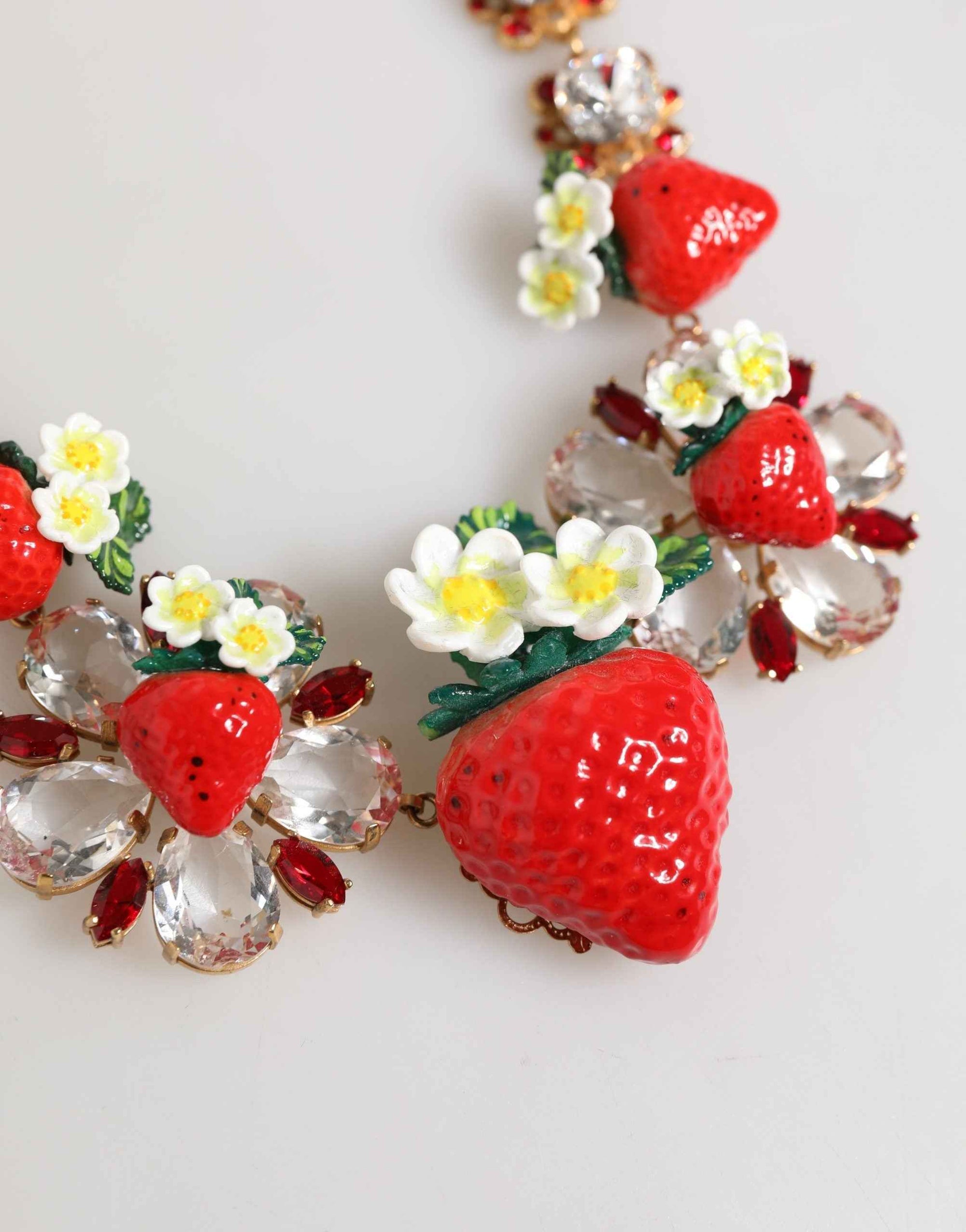 Dolce & Gabbana Gold Brass FRUIT Pendants Flowers Crystal Logo Necklace