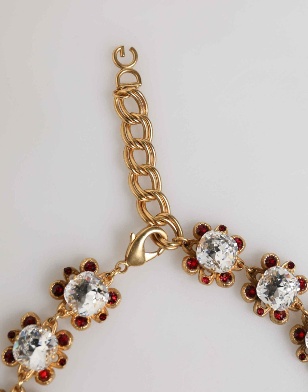 Dolce & Gabbana Gold Brass FRUIT Pendants Flowers Crystal Logo Necklace