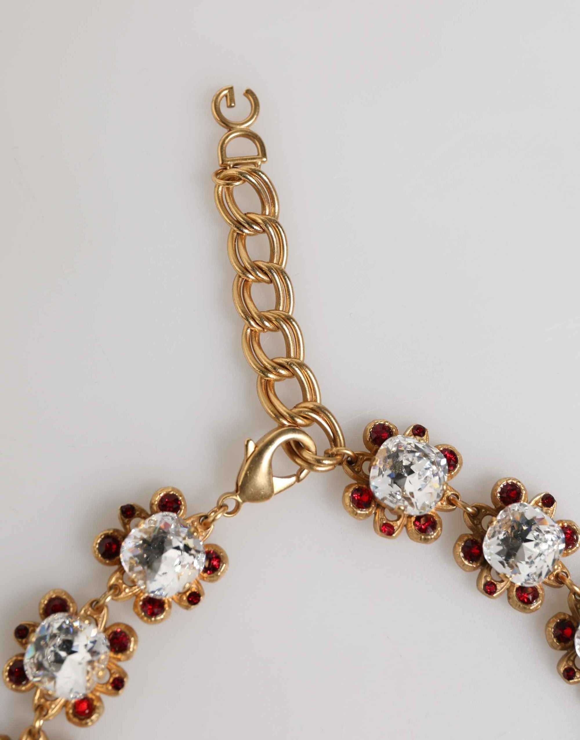 Dolce & Gabbana Gold Brass FRUIT Pendants Flowers Crystal Logo Necklace