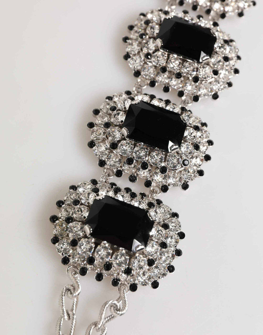 Dolce & Gabbana Silver Tone Brass Chain Crystal Embellished Bracelet