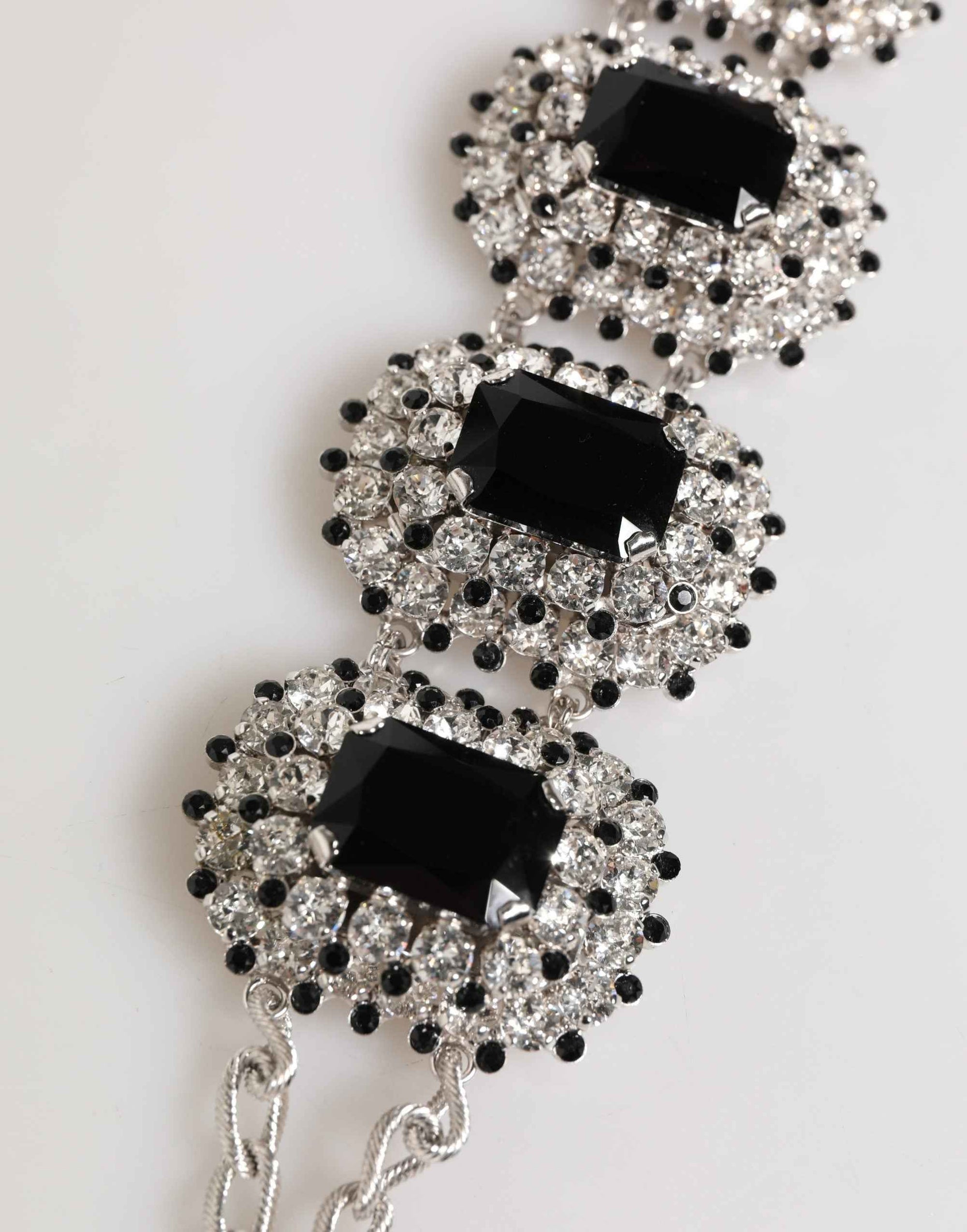 Dolce & Gabbana Silver Tone Brass Chain Crystal Embellished Bracelet