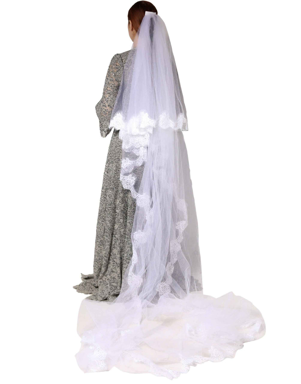 Dolce & Gabbana White Floral LaceNylon Floor Length 3M Long Veil