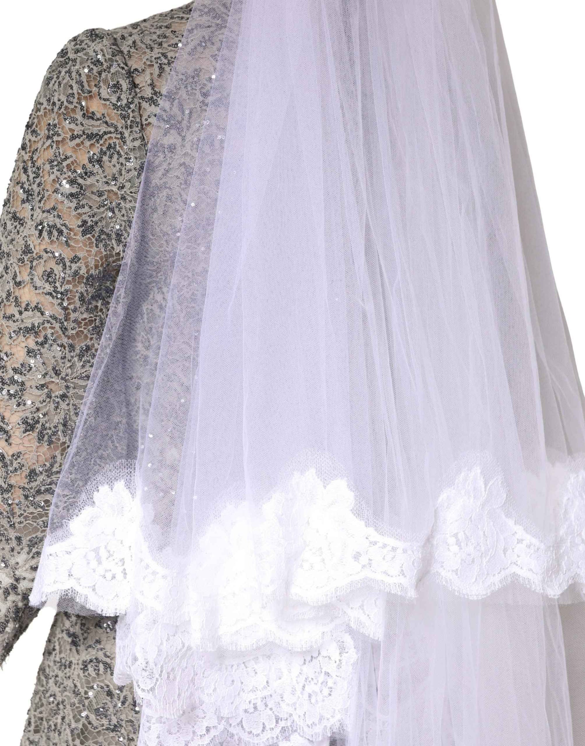 Dolce & Gabbana White Floral LaceNylon Floor Length 3M Long Veil