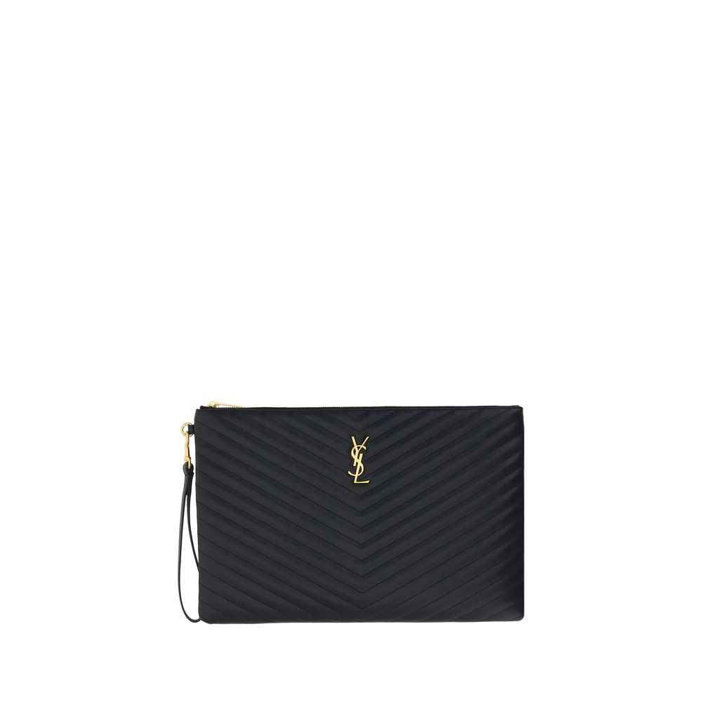 Saint Laurent Black Calf Leather Bos Taurus Clutch Bag