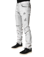 Dolce & Gabbana Light Gray Distressed Skinny Men Denim Jeans