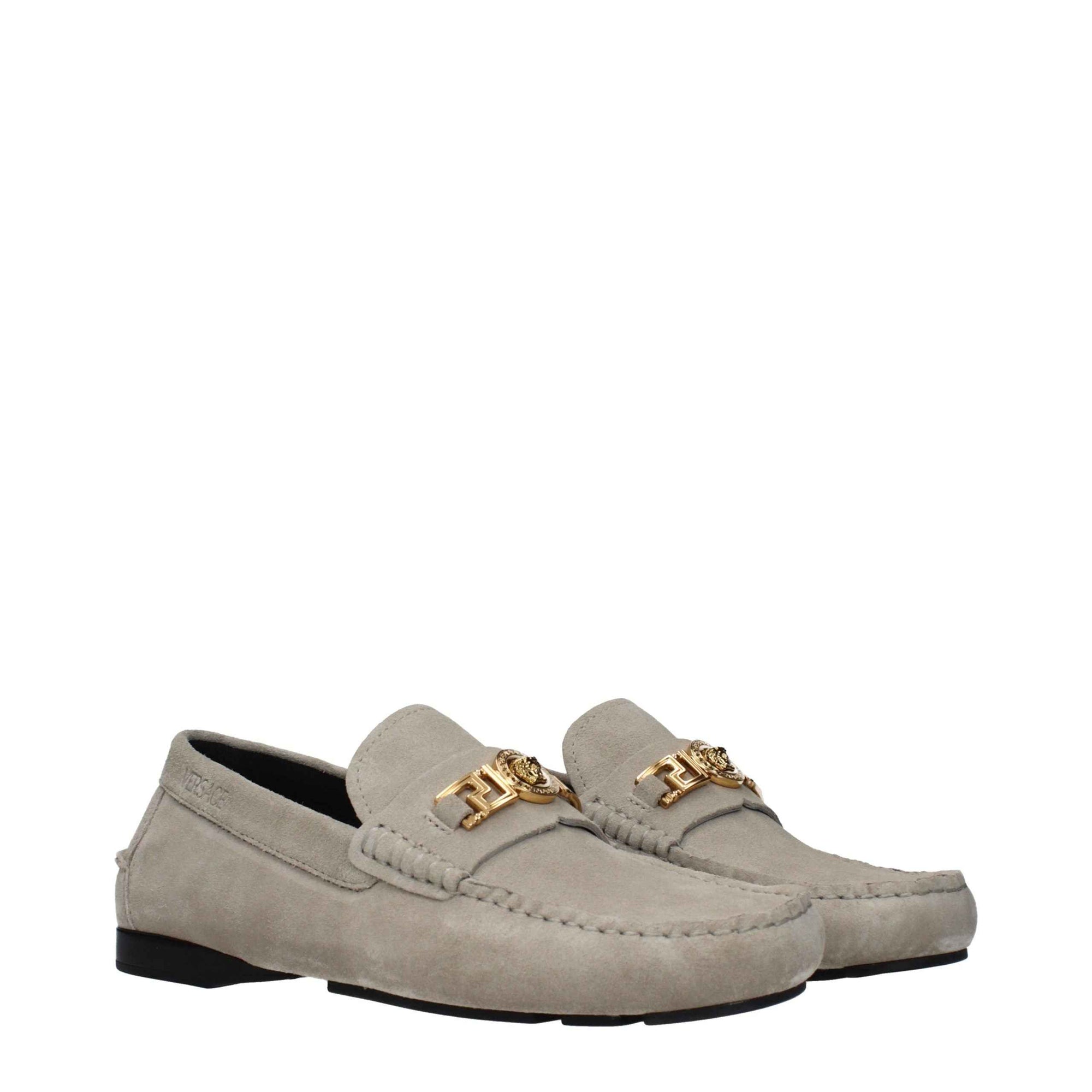 Versace Gray Leather Slip-On Loafers