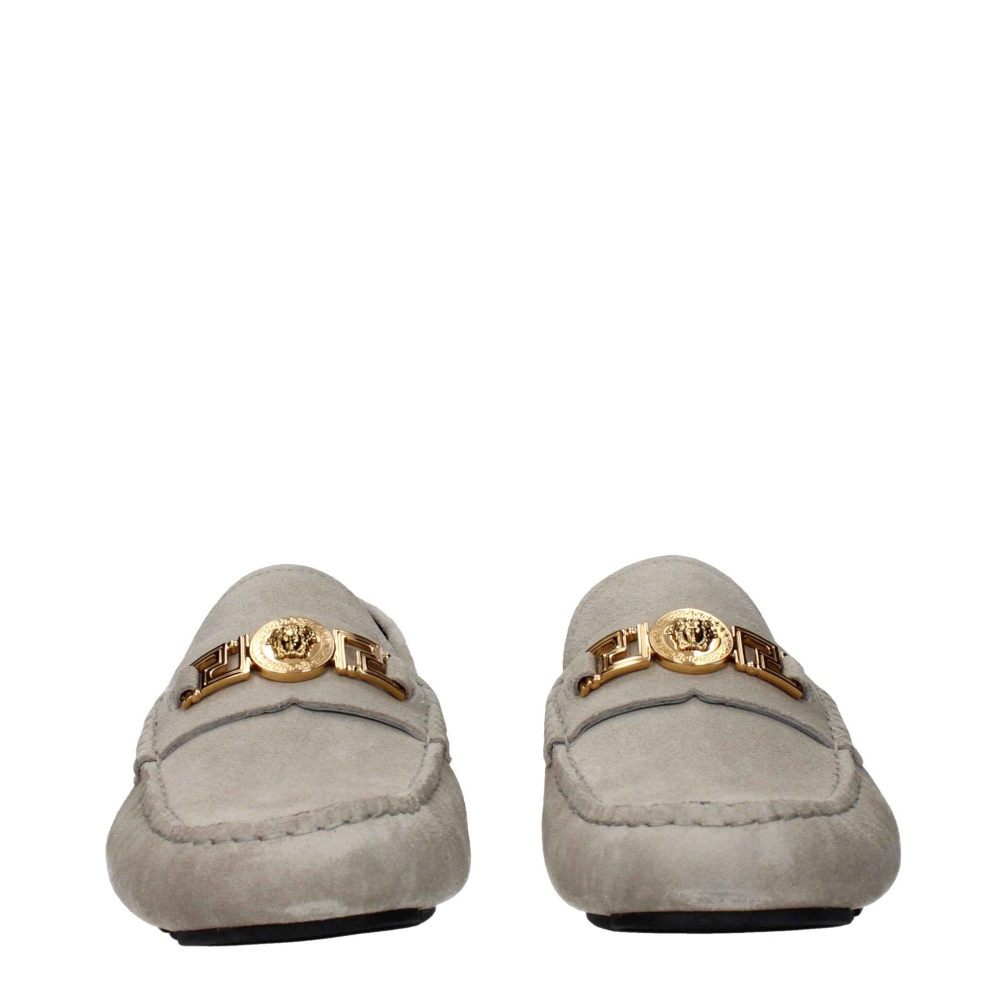 Versace Gray Leather Slip-On Loafers