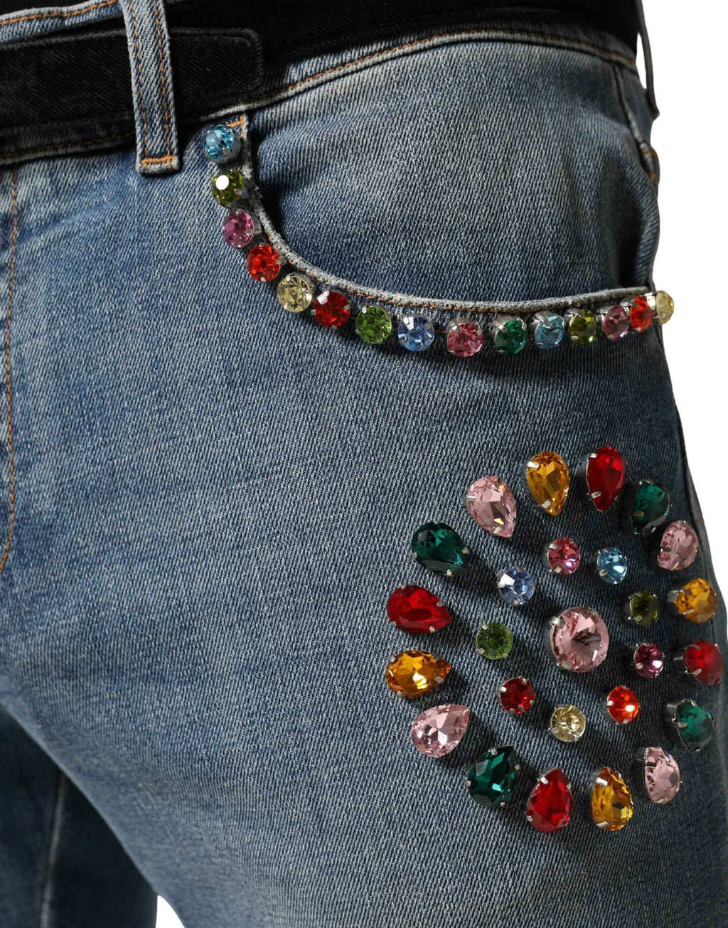 Dolce & Gabbana Blue Embellished Loose Cotton Men Denim Jeans