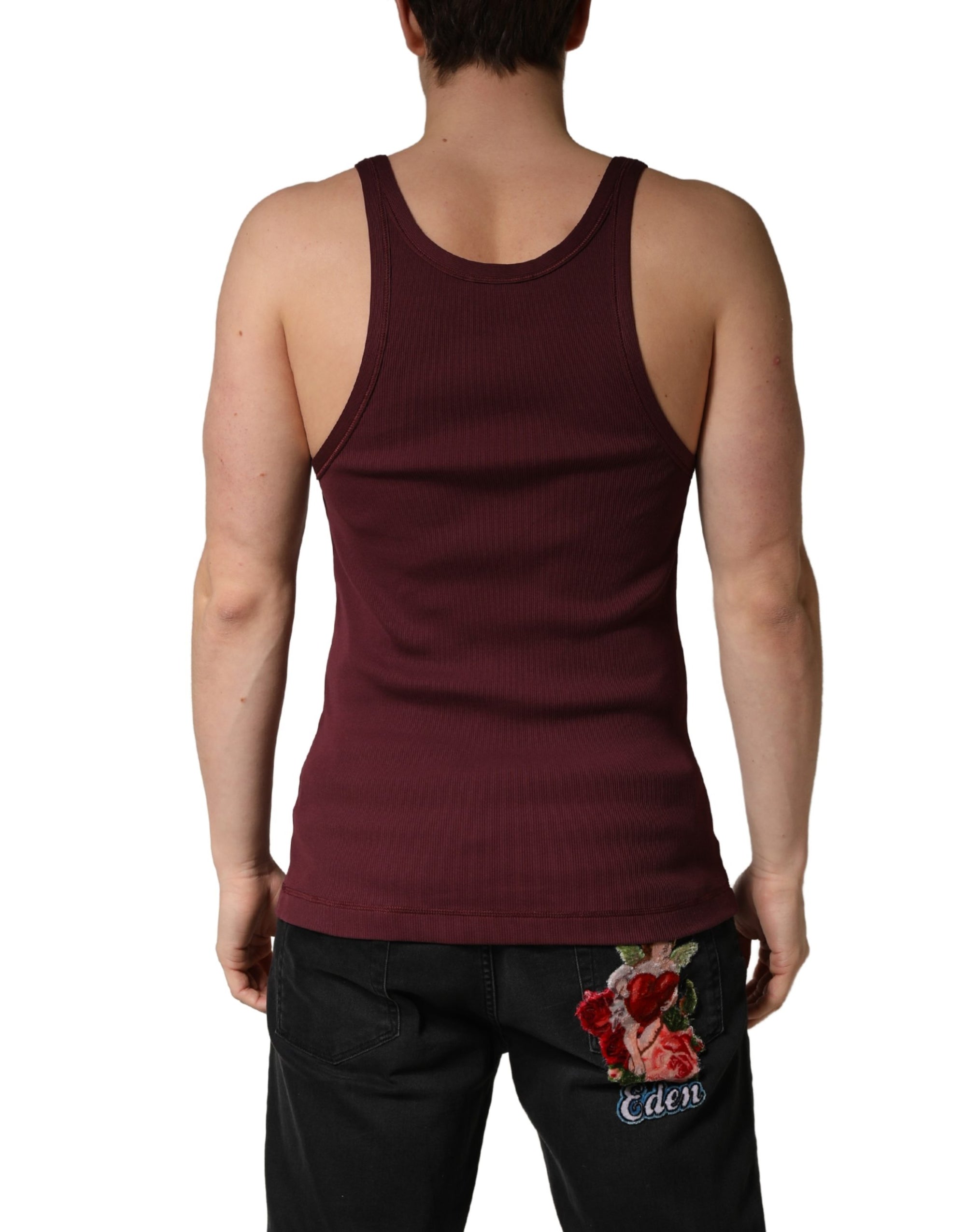Dolce & Gabbana Maroon Sleeveless Round Neck Tank Top T-shirt