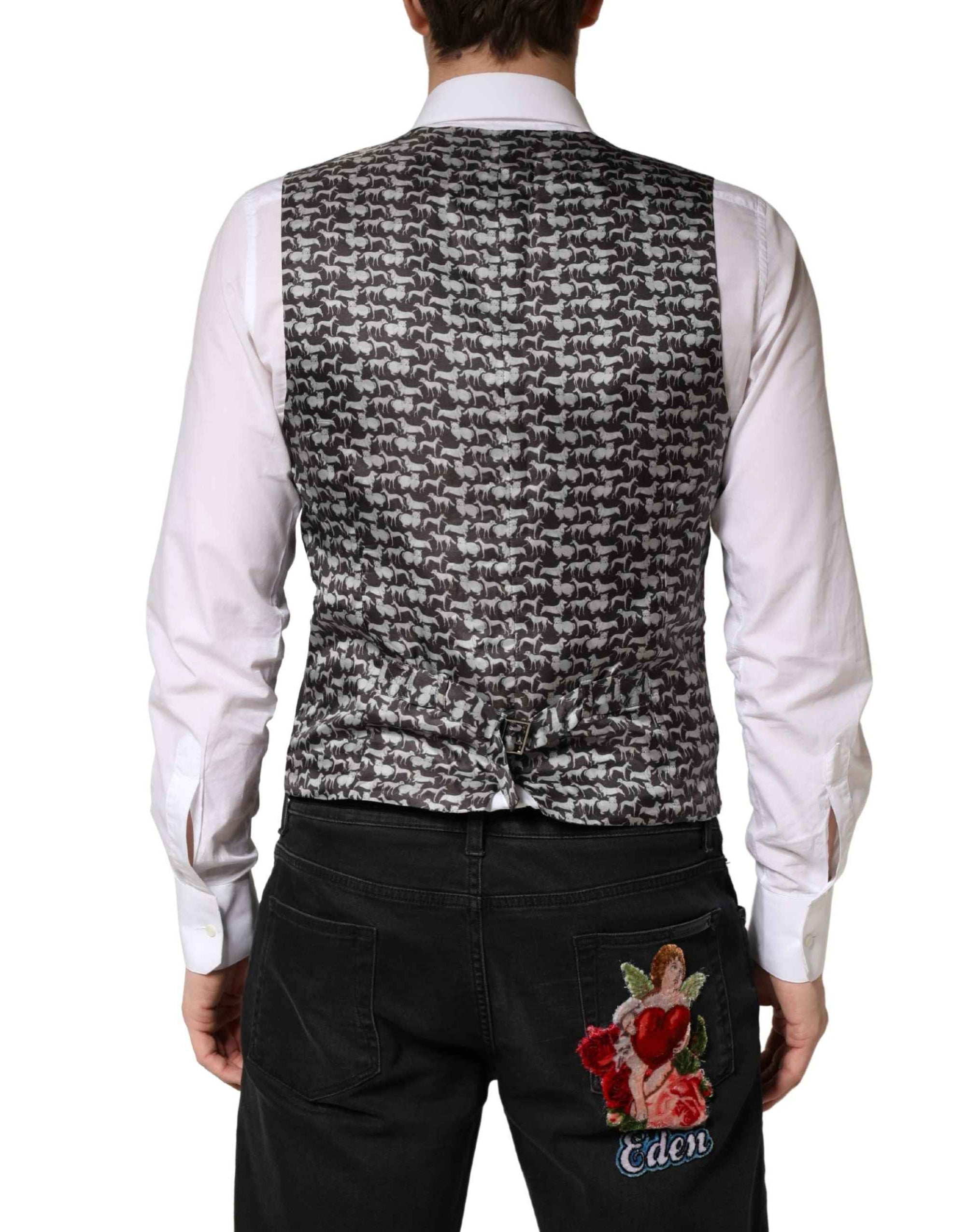 Dolce & Gabbana Black Wool Dress Men Formal Waistcoat Vest
