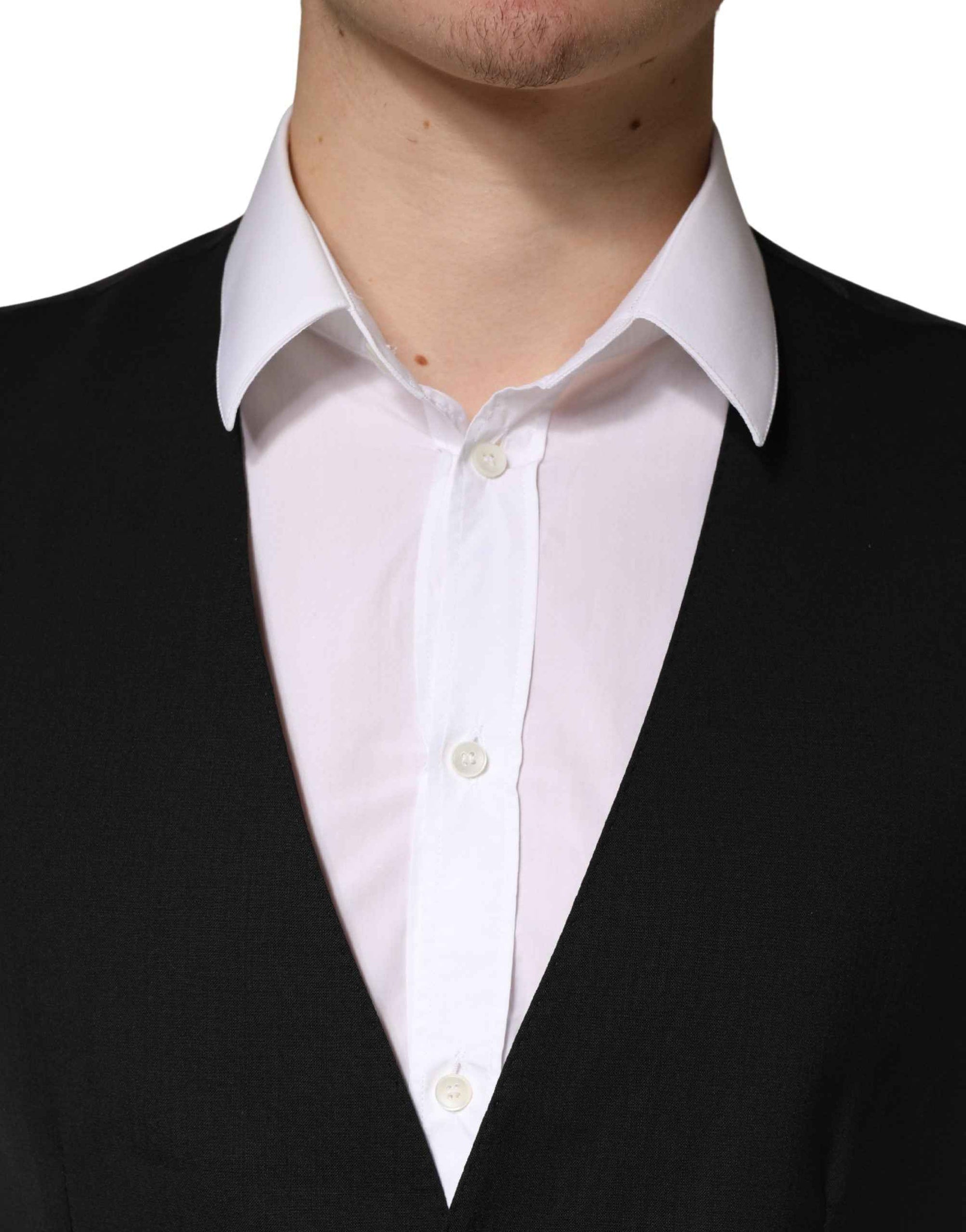 Dolce & Gabbana Black Wool Dress Men Formal Waistcoat Vest