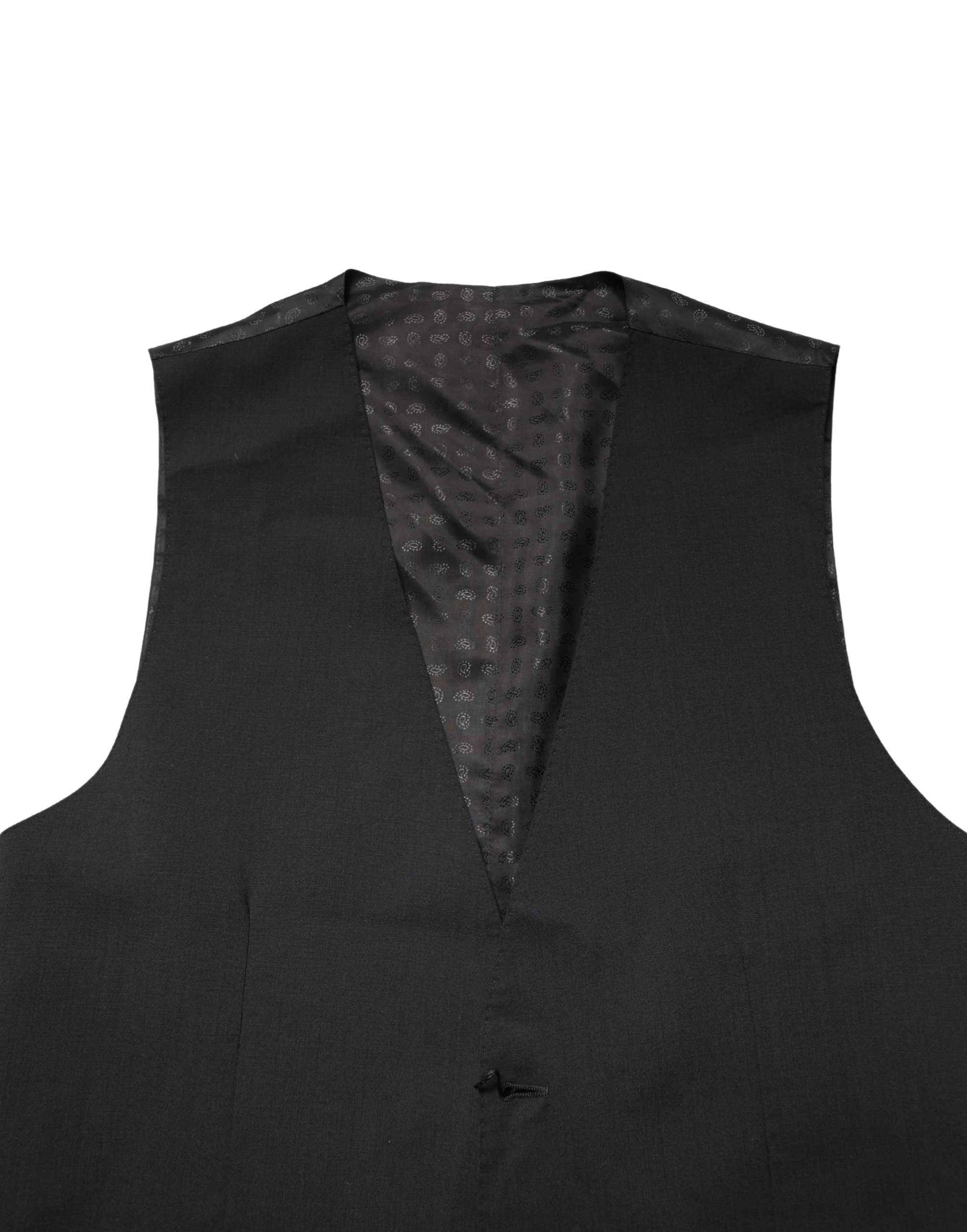 Dolce & Gabbana Black Wool Dress Men Formal Waistcoat Vest