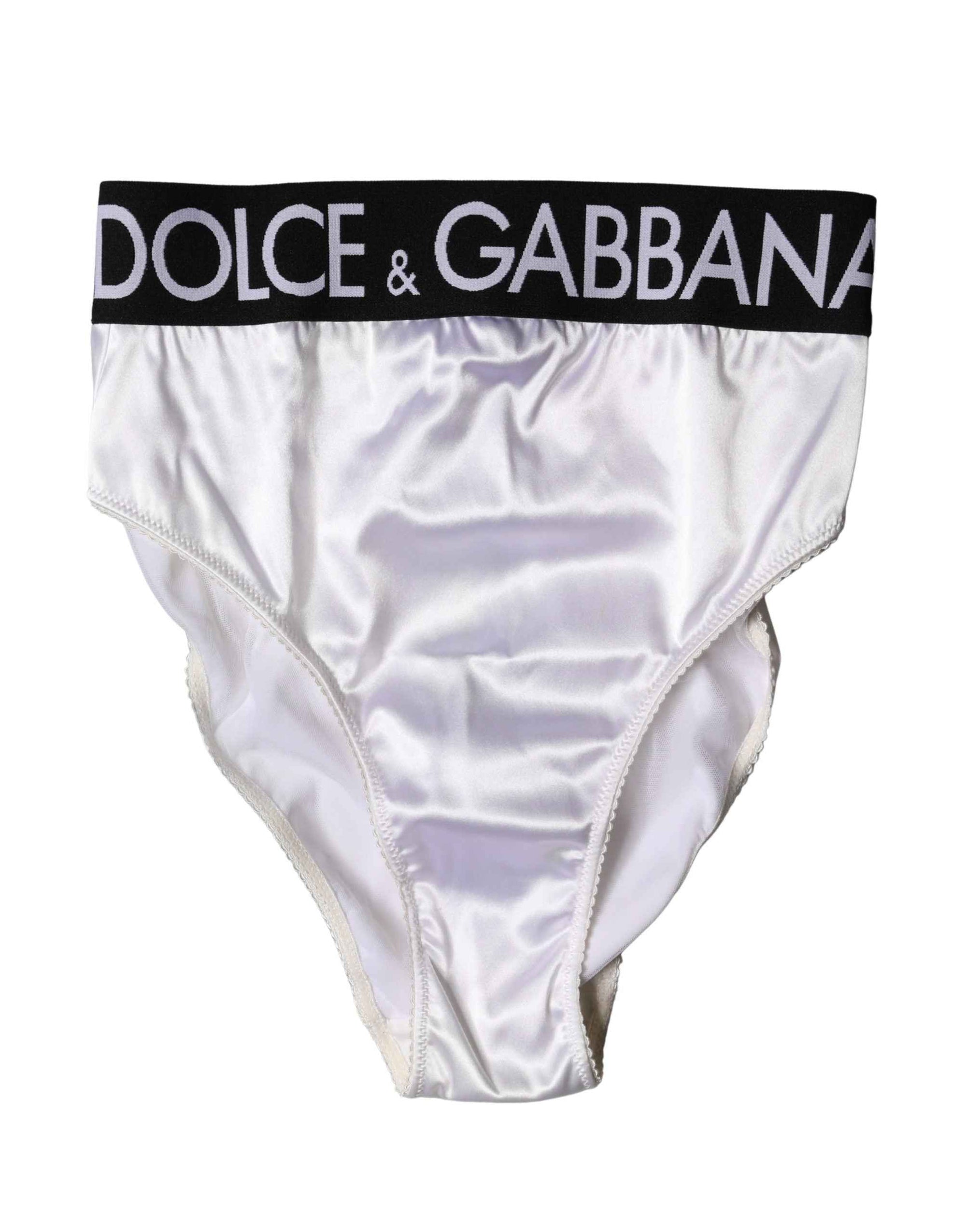 Dolce & Gabbana White Logo Brief High Waist Panty Underwear