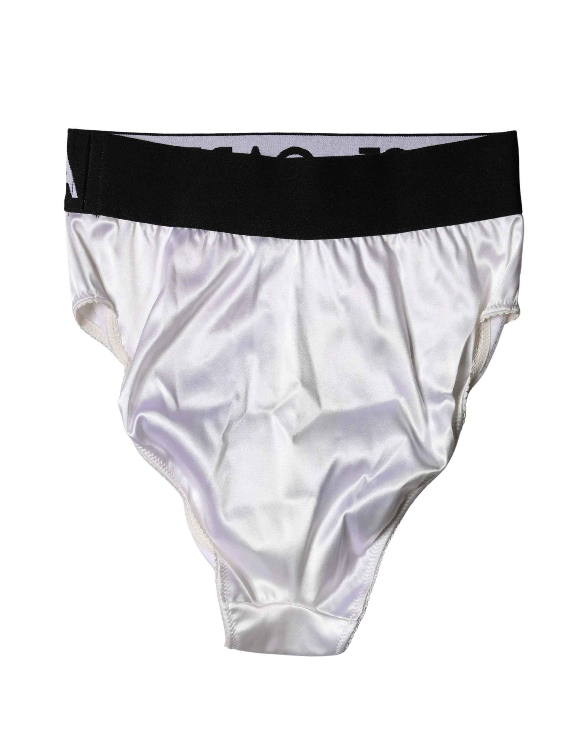 Dolce & Gabbana White Logo Brief High Waist Panty Underwear