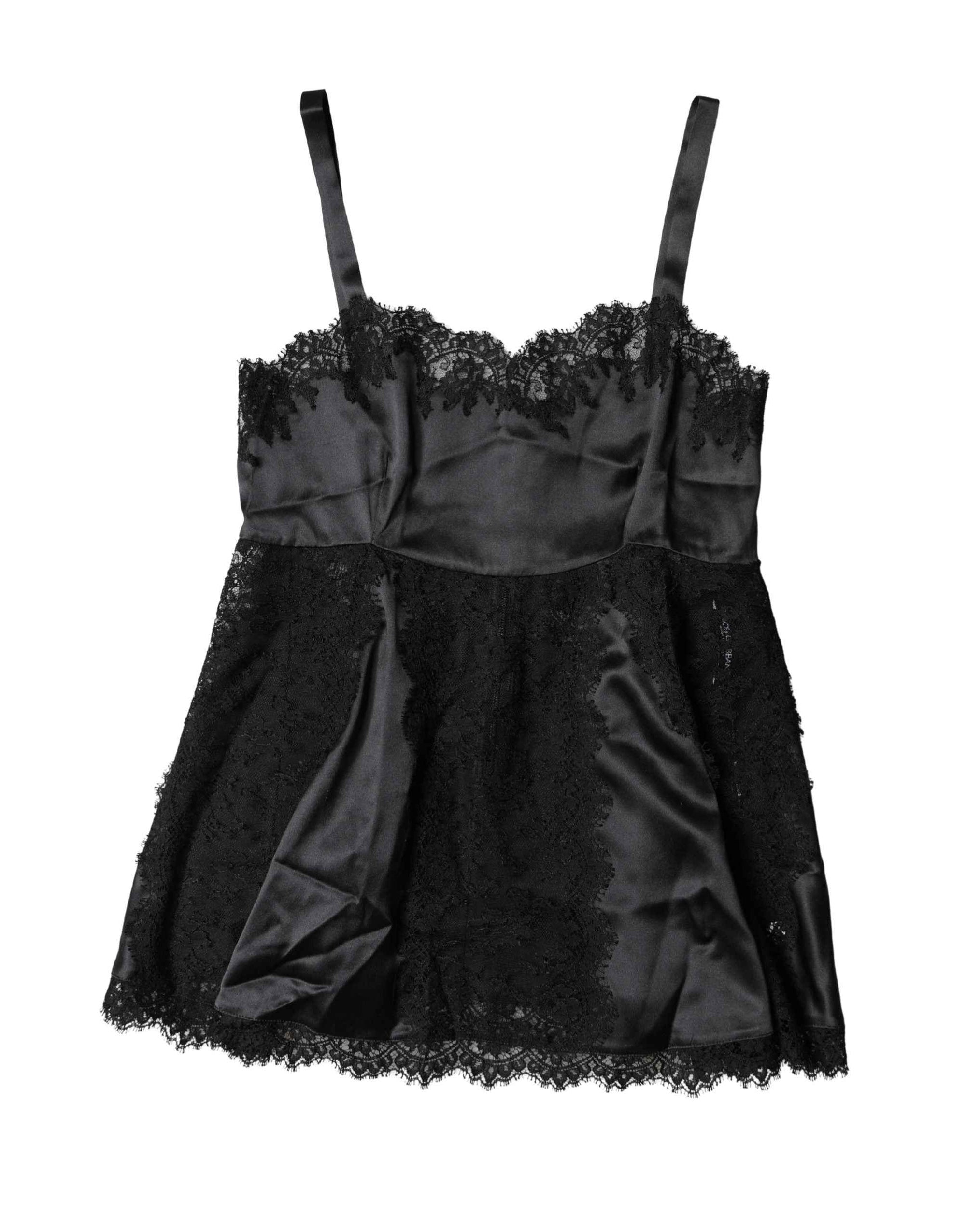 Dolce & Gabbana Black Silk Lace Trim Lingerie Top Underwear