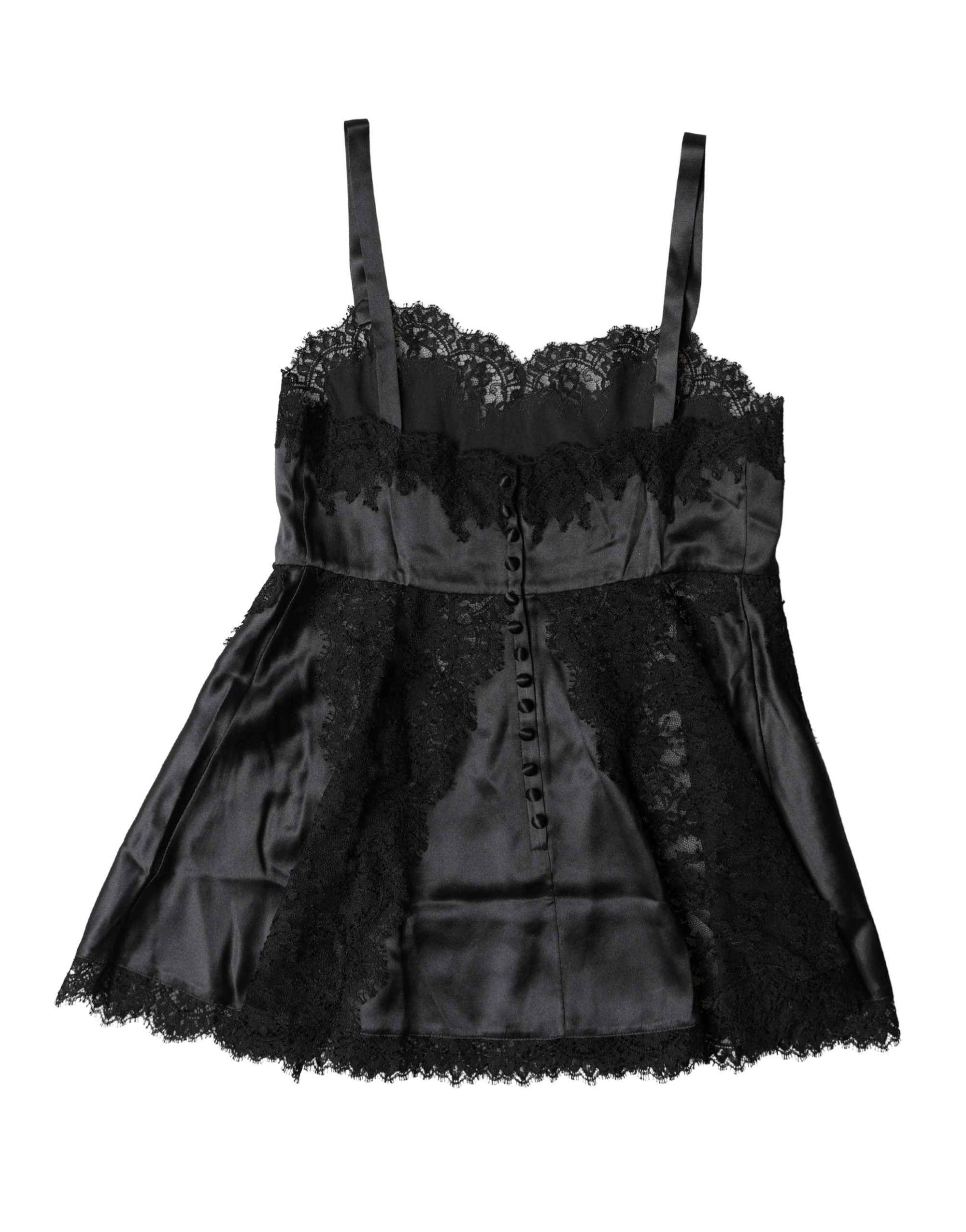 Dolce & Gabbana Black Silk Lace Trim Lingerie Top Underwear