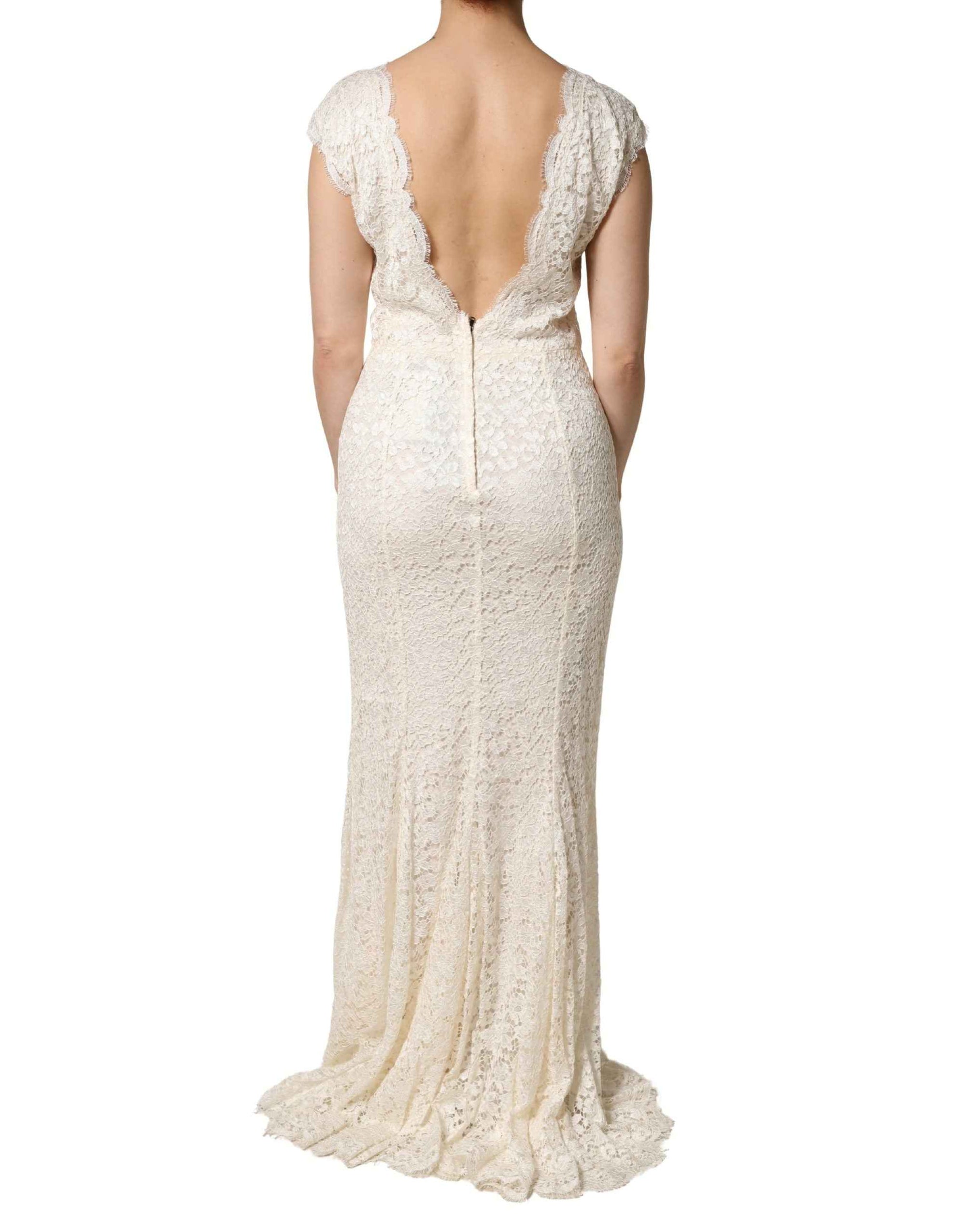 Dolce & Gabbana White Lace Viscose Sheath Long Gown Dress