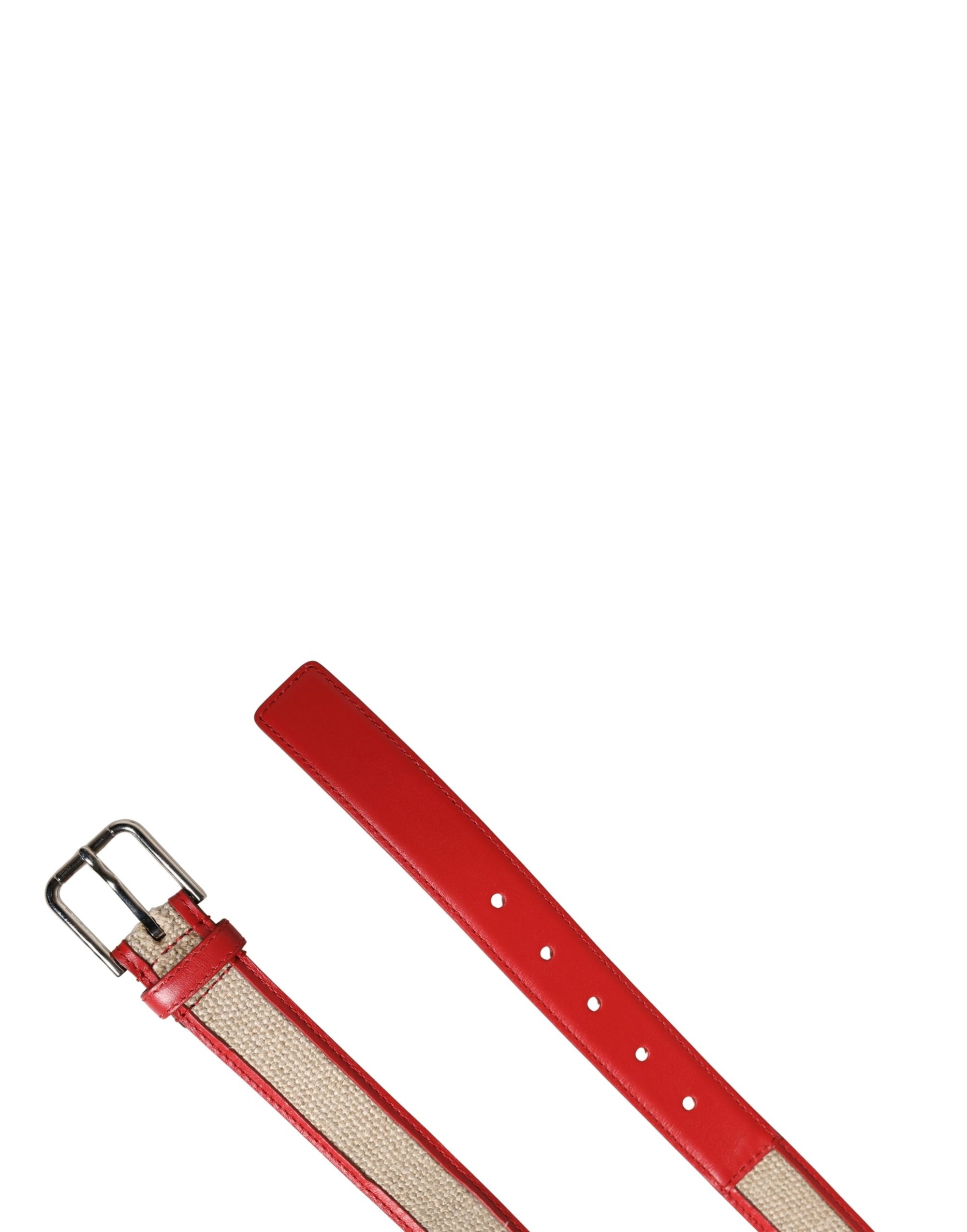Dolce & Gabbana Men Beige Red Woven Leather Metal Buckle Belt