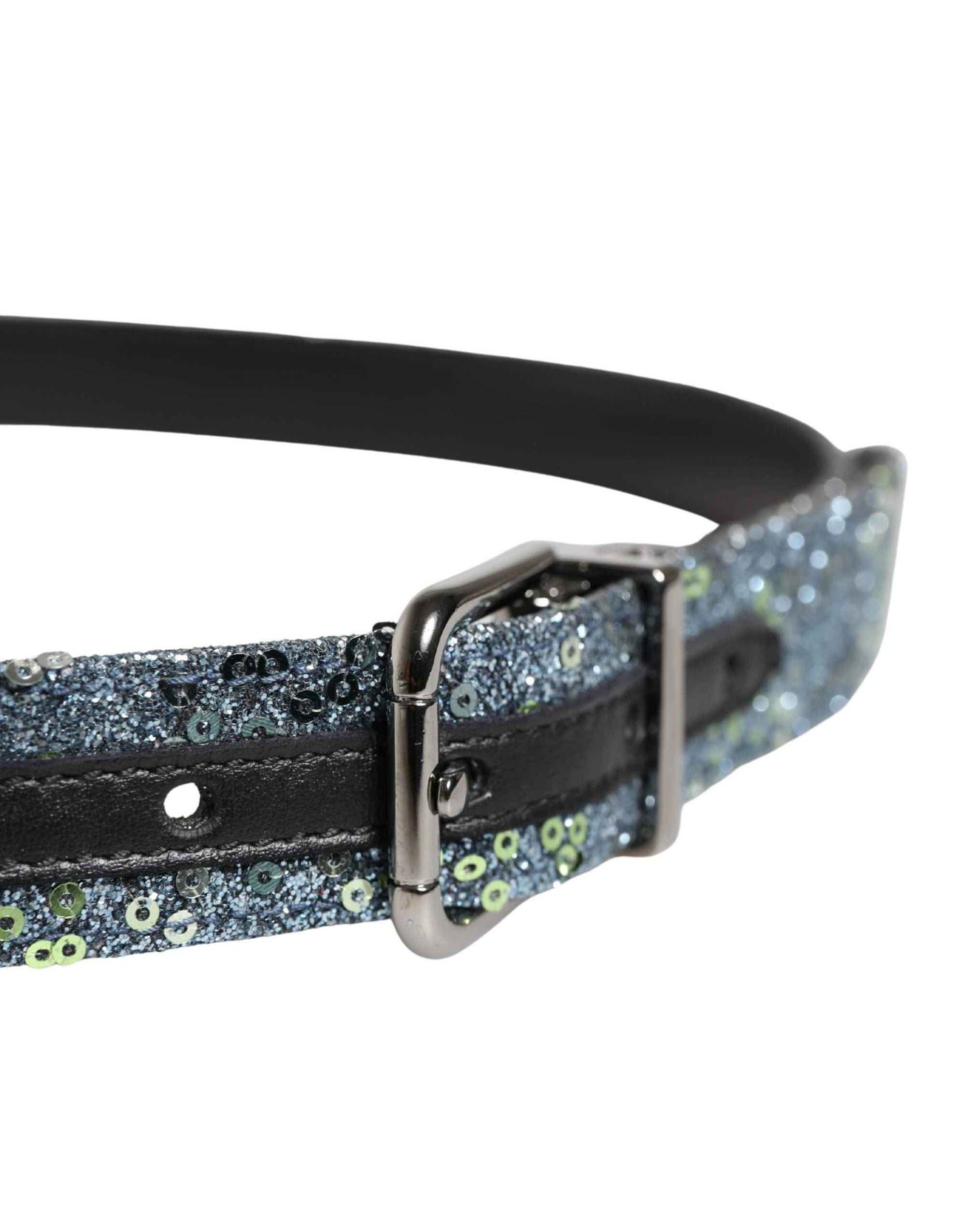 Dolce & Gabbana Men Multicolor Sequin Silver Metal Buckle Belt