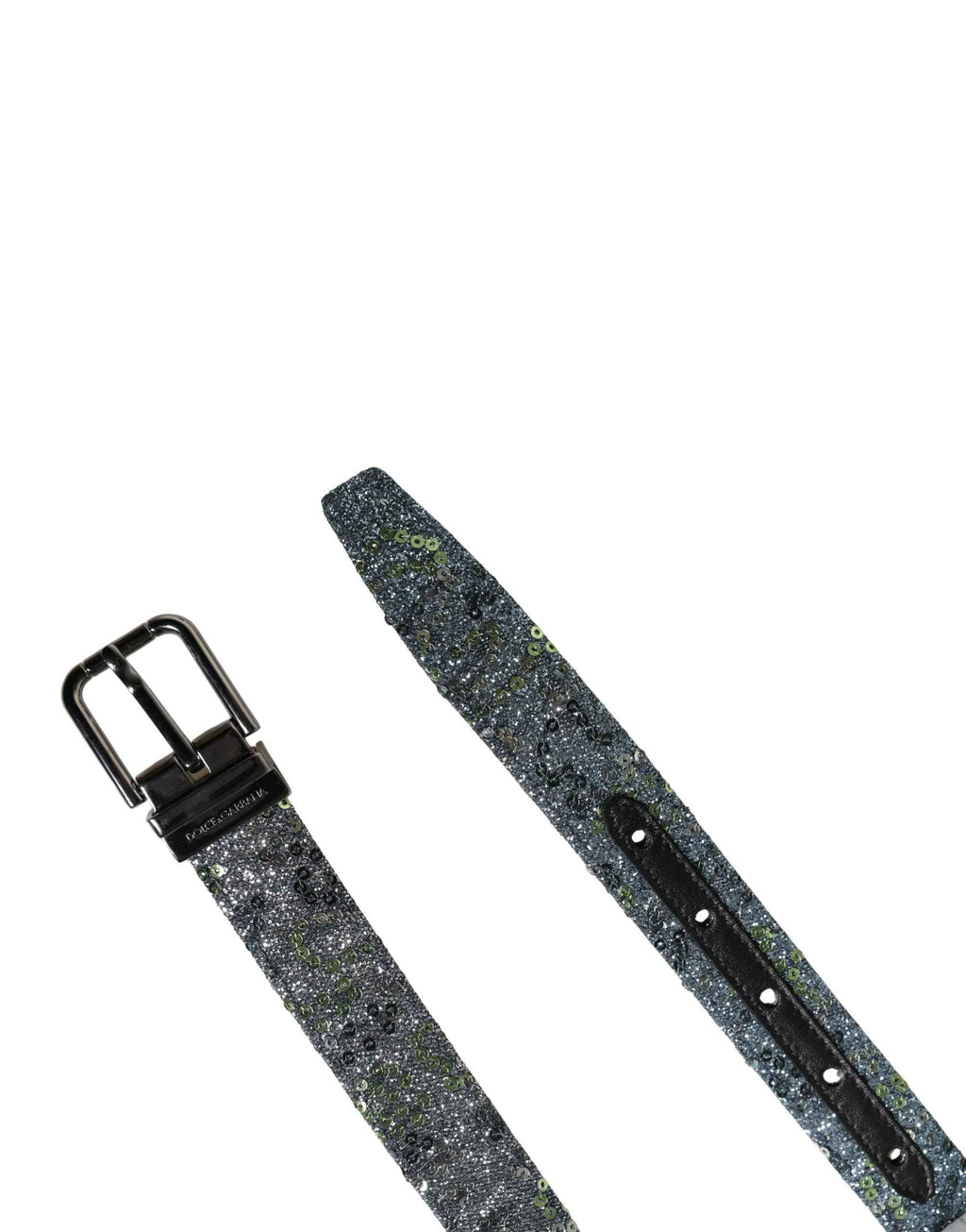 Dolce & Gabbana Men Multicolor Sequin Silver Metal Buckle Belt