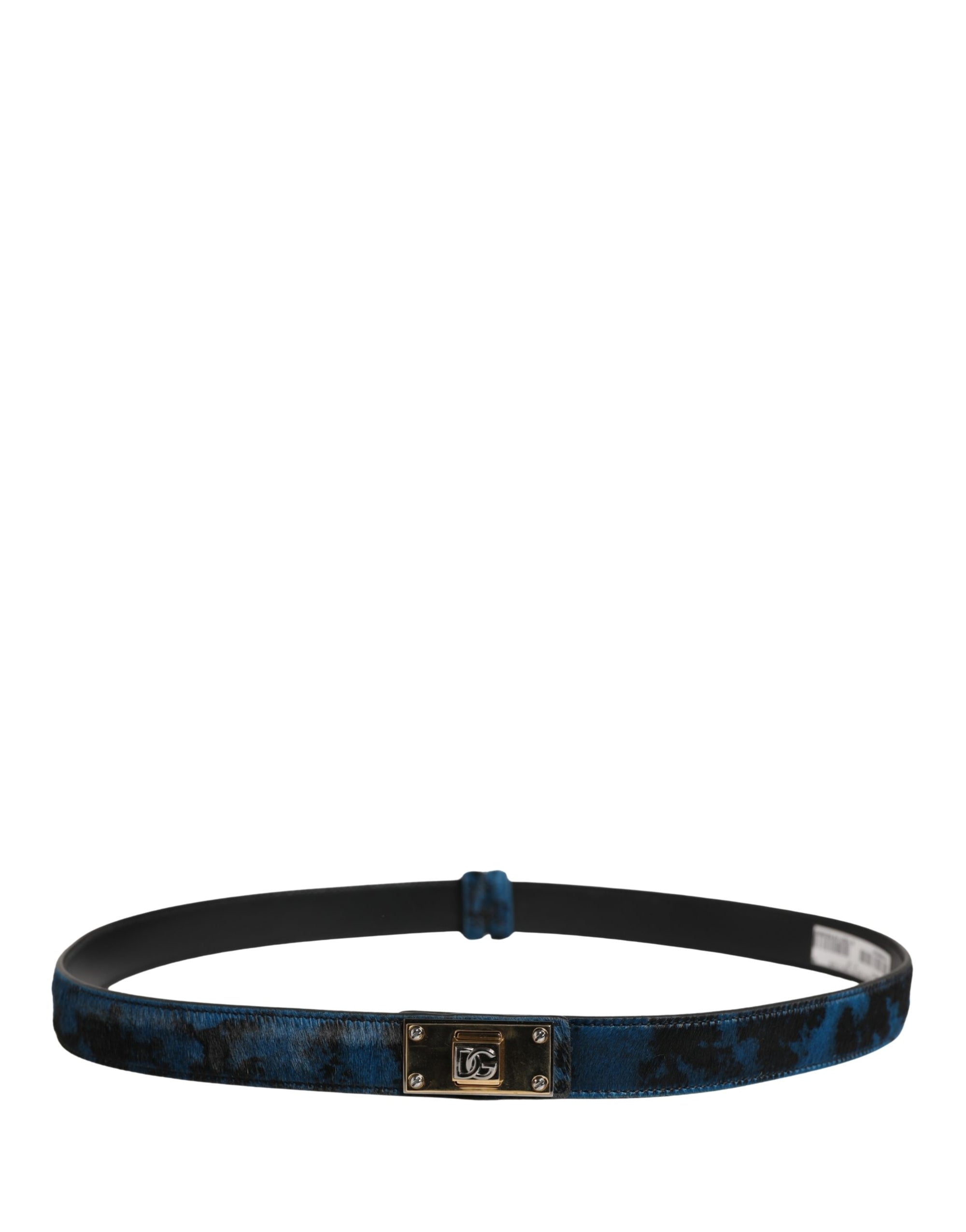 Dolce & Gabbana Men Blue Calf Leather Logo Metal Buckle Belt