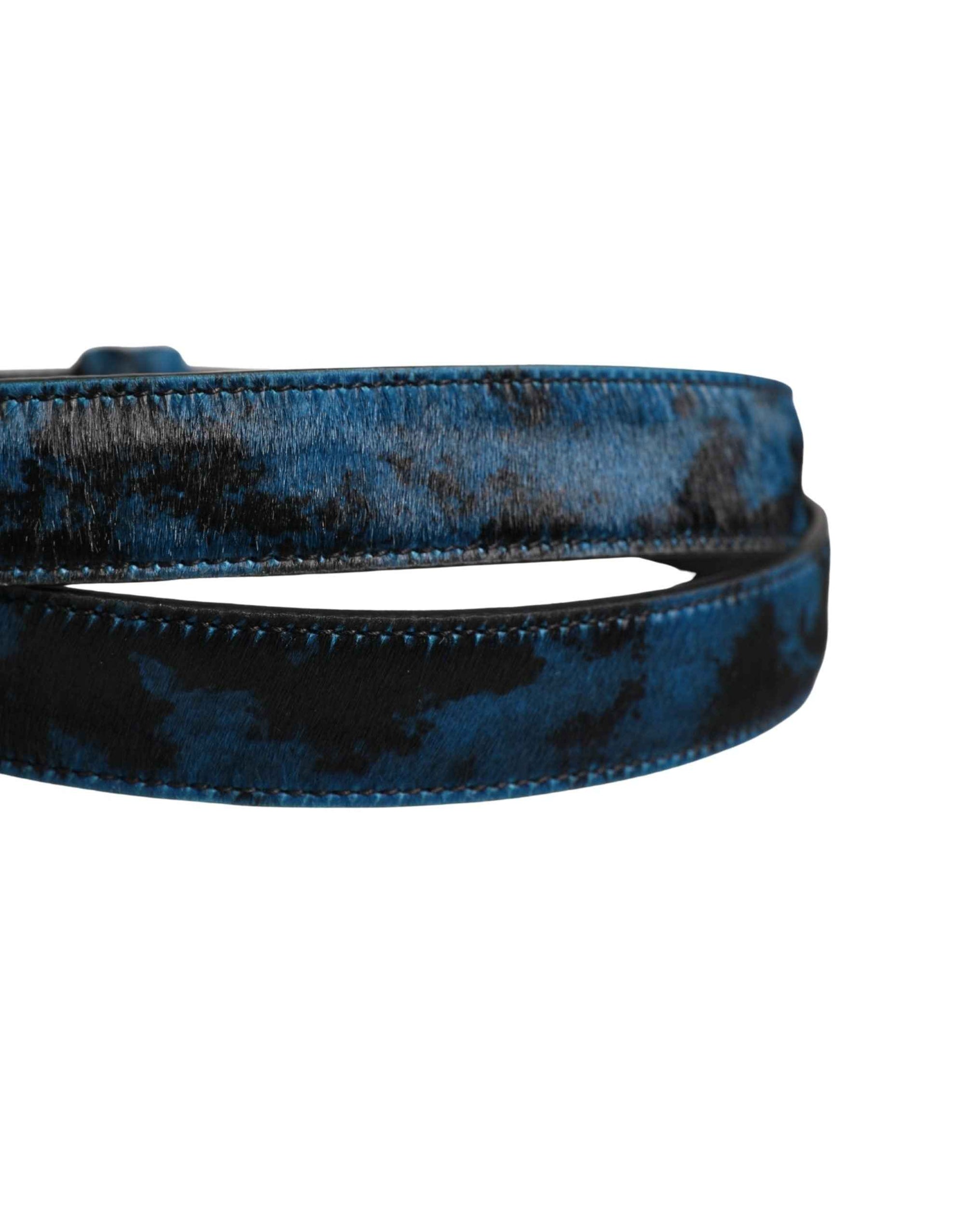 Dolce & Gabbana Men Blue Calf Leather Logo Metal Buckle Belt