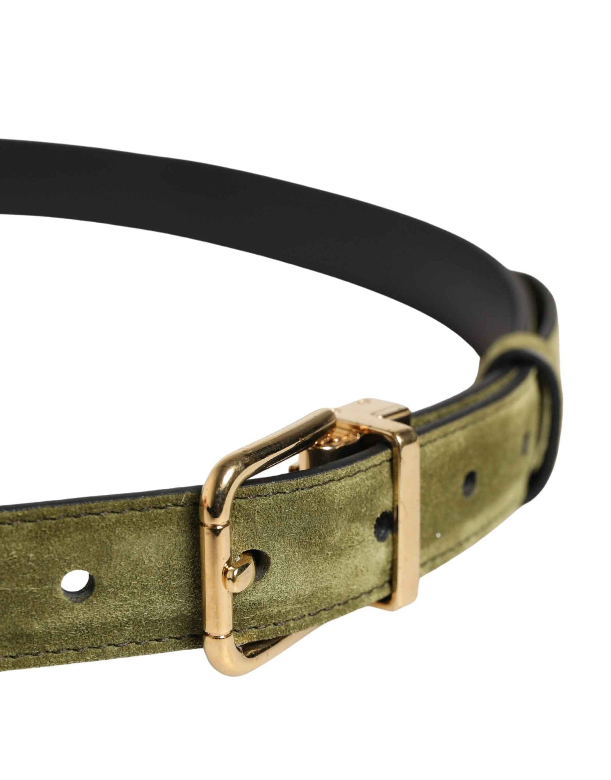 Dolce & Gabbana Men Green Velvet Leather Metal Buckle Belt
