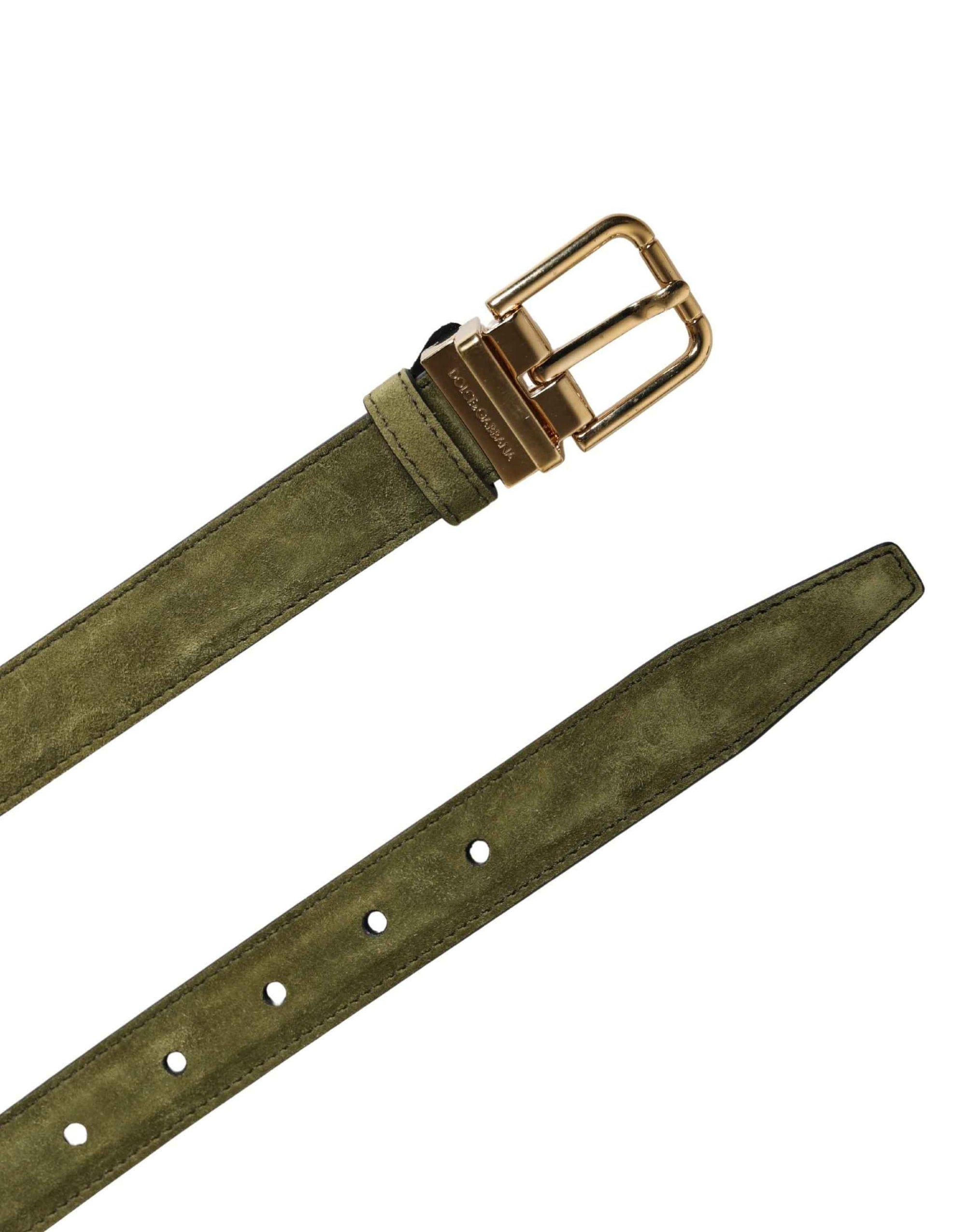 Dolce & Gabbana Men Green Velvet Leather Metal Buckle Belt