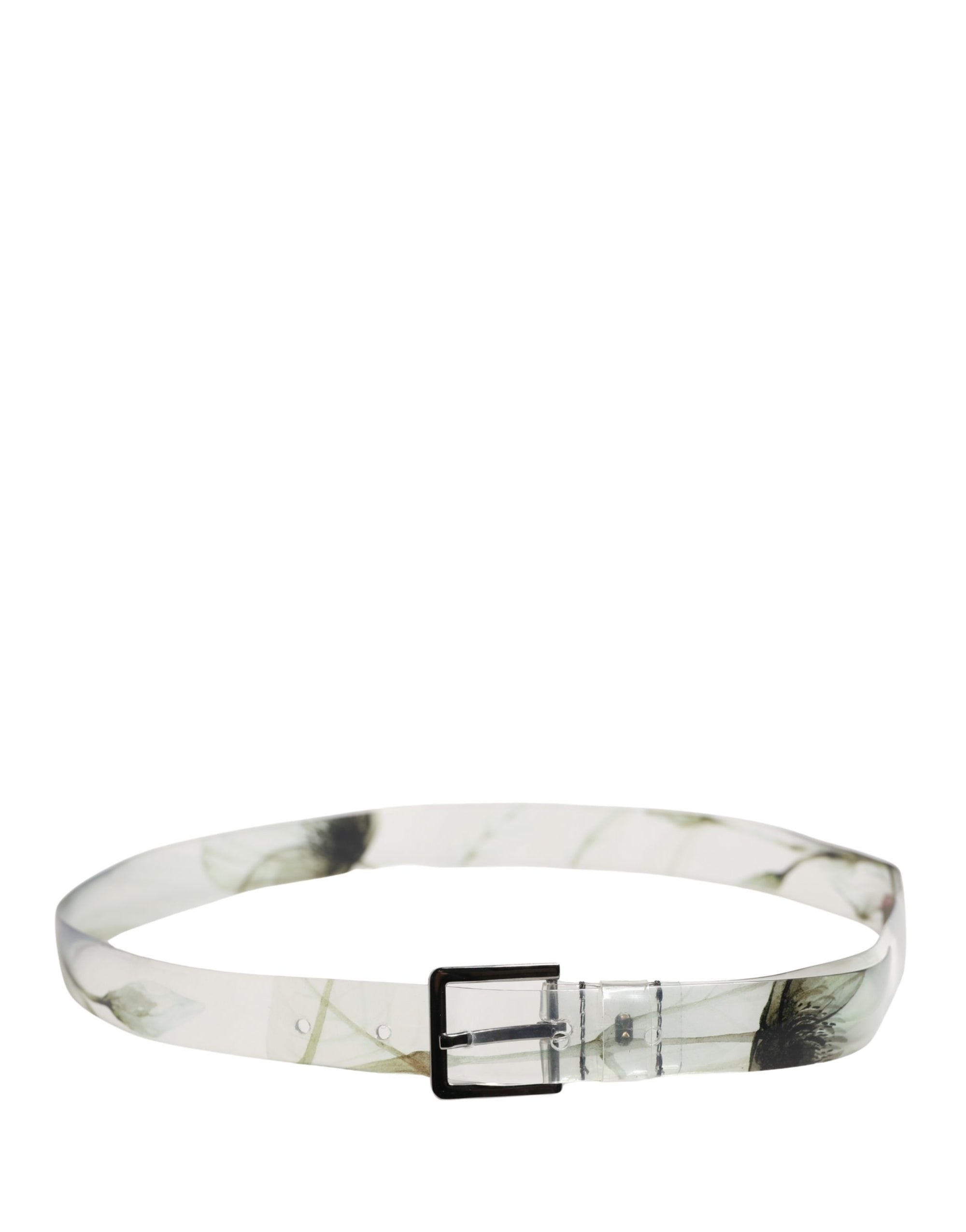 Dolce & Gabbana Men White Floral PVC Silver Metal Buckle Belt