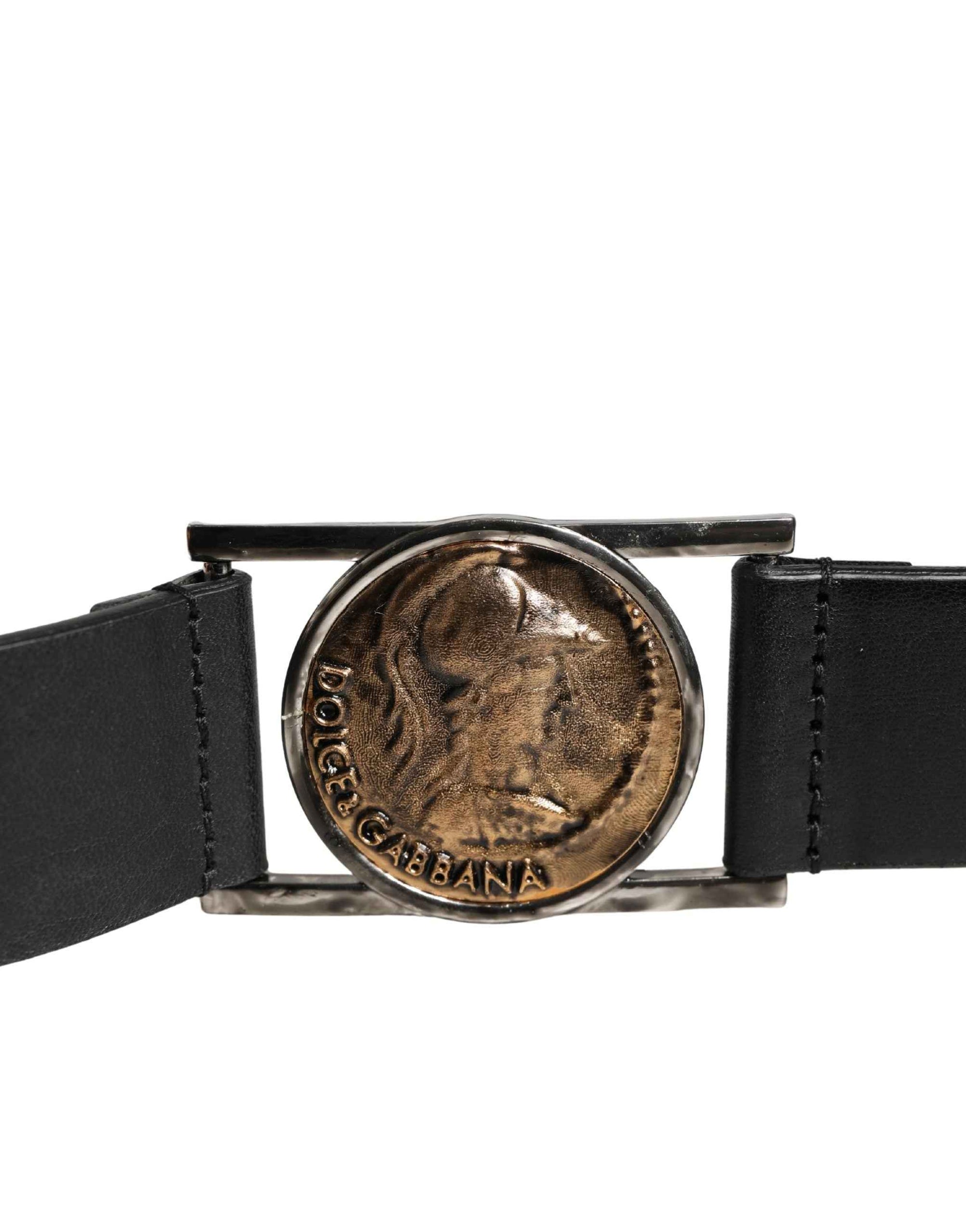 Dolce & Gabbana Men Black Classic Leather Metal Buckle Belt