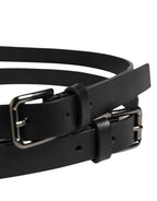 Dolce & Gabbana Black Double Strap Leather Silver Buckle Belt