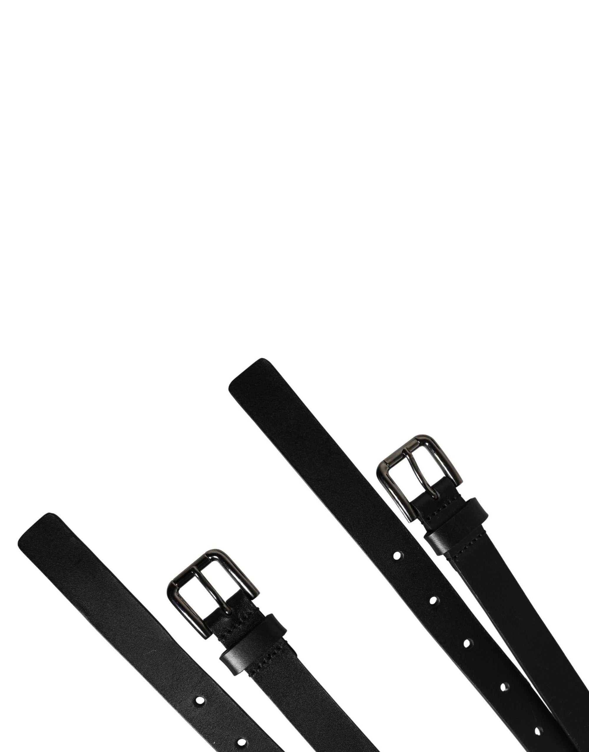 Dolce & Gabbana Black Double Strap Leather Silver Buckle Belt