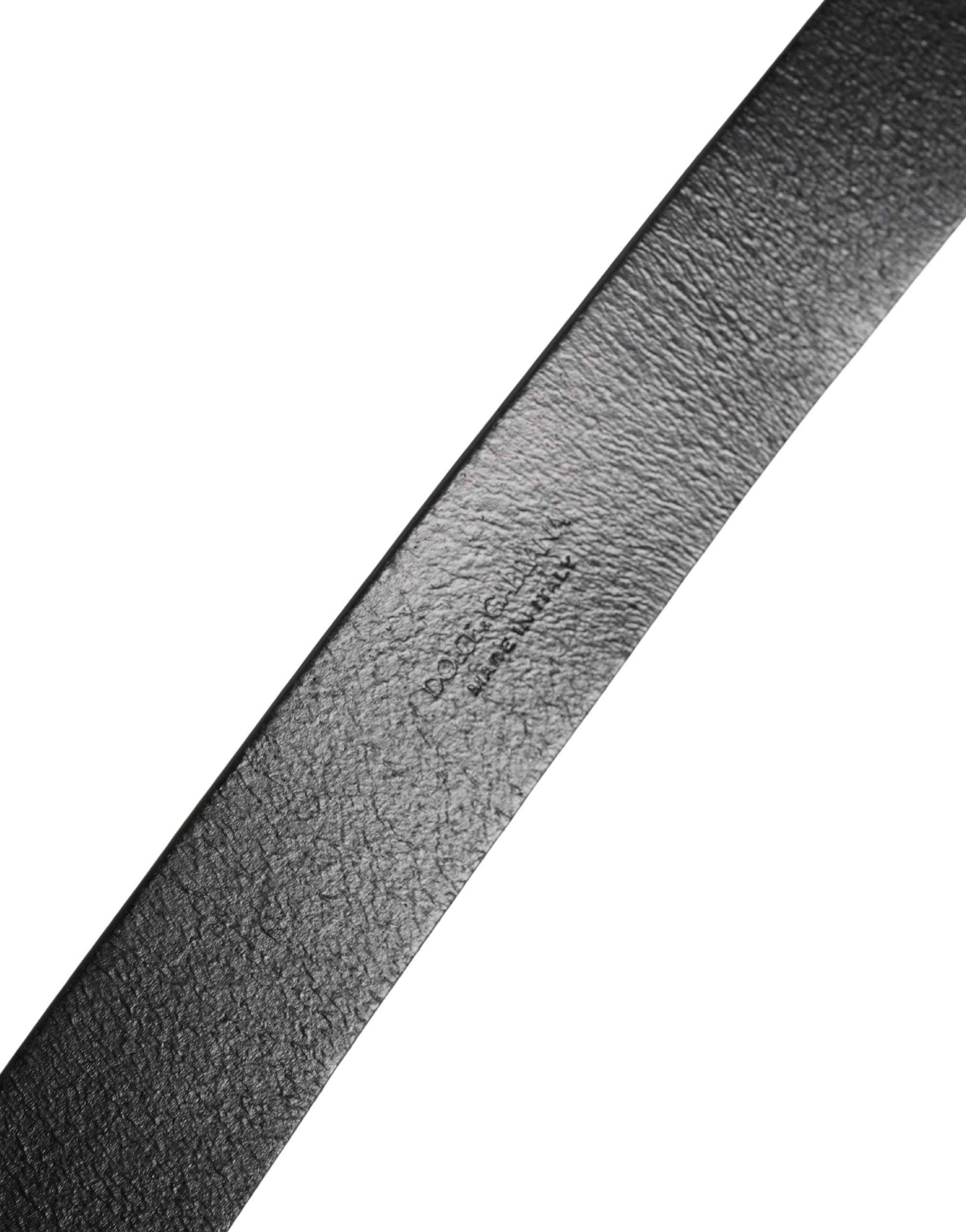 Dolce & Gabbana Black Calf Leather Silver Metal Buckle Belt