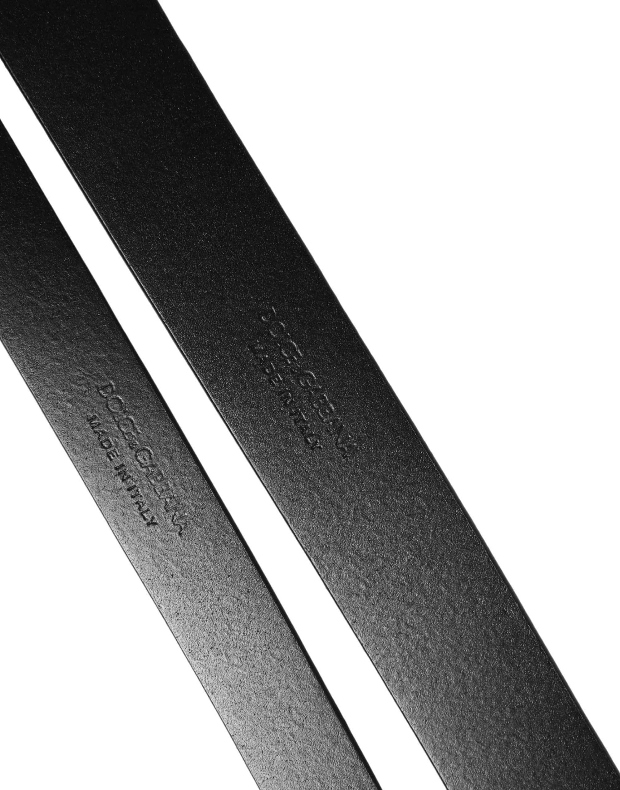 Dolce & Gabbana Black Double Strap Leather Silver Buckle Belt