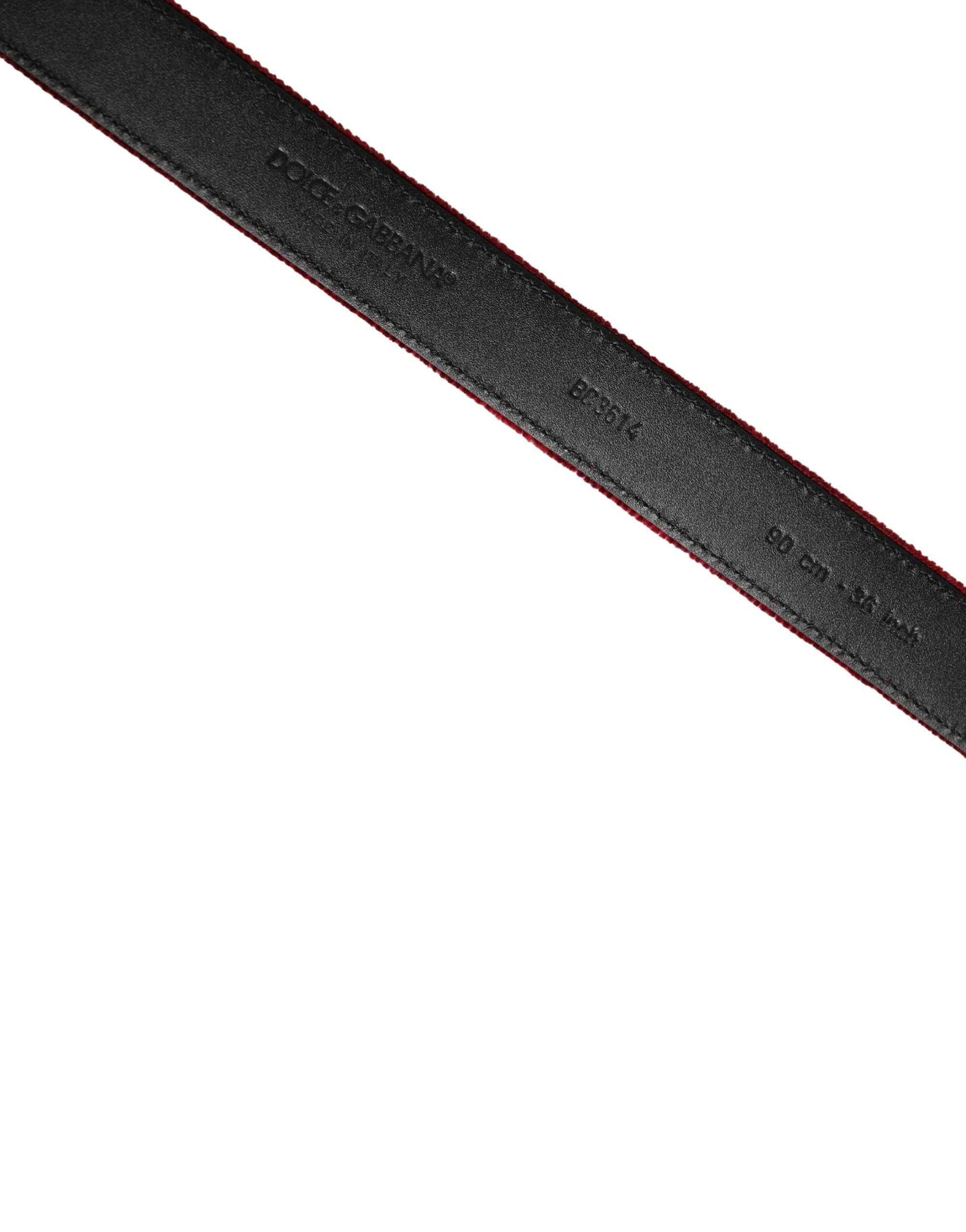 Dolce & Gabbana Men Burgundy Velvet Cotton Metal Buckle Belt