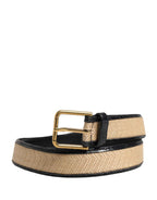 Dolce & Gabbana Men Beige Braided Leather Metal Buckle Belt