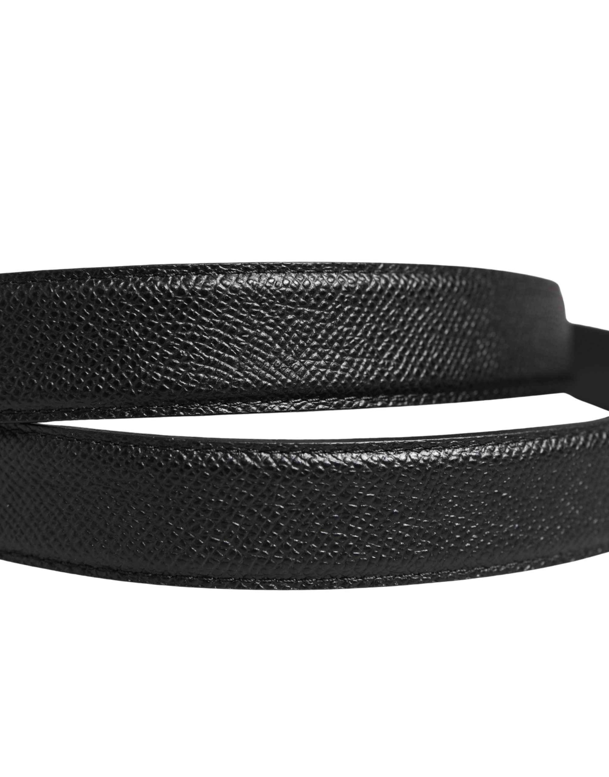 Dolce & Gabbana Men Black Calf Leather Logo Metal Buckle Belt