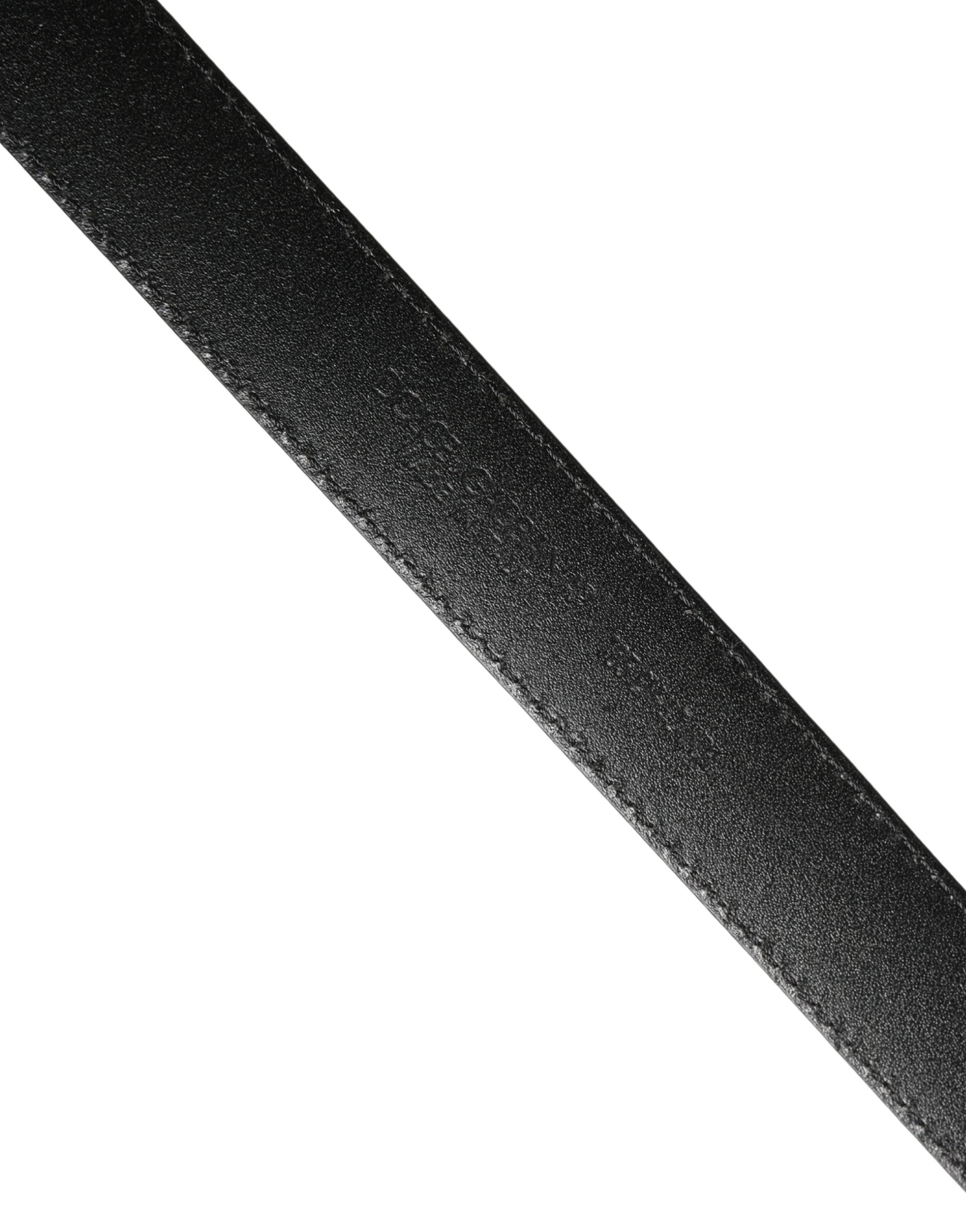 Dolce & Gabbana Men Black Calf Leather Logo Metal Buckle Belt