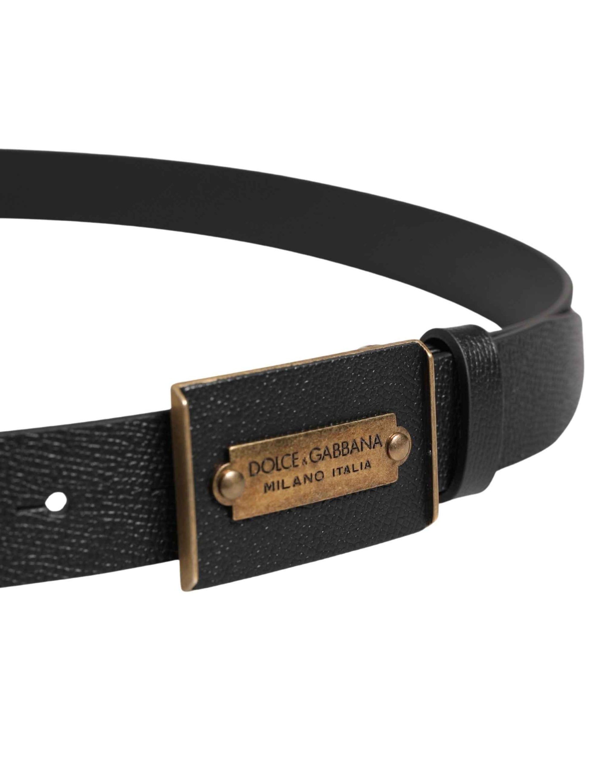 Dolce & Gabbana Men Black Calf Leather Metal Buckle Belt
