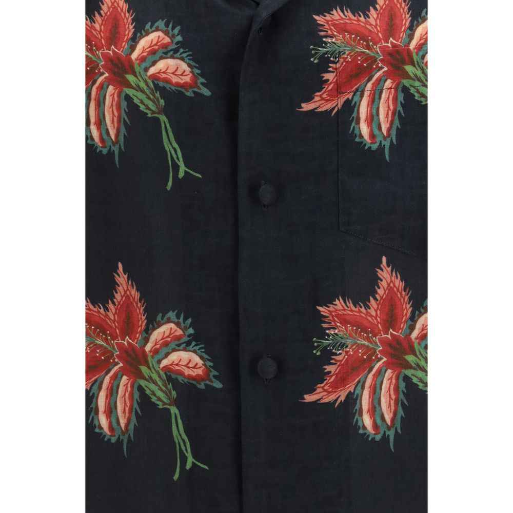 Valentino Black Linen Pattern Shirt
